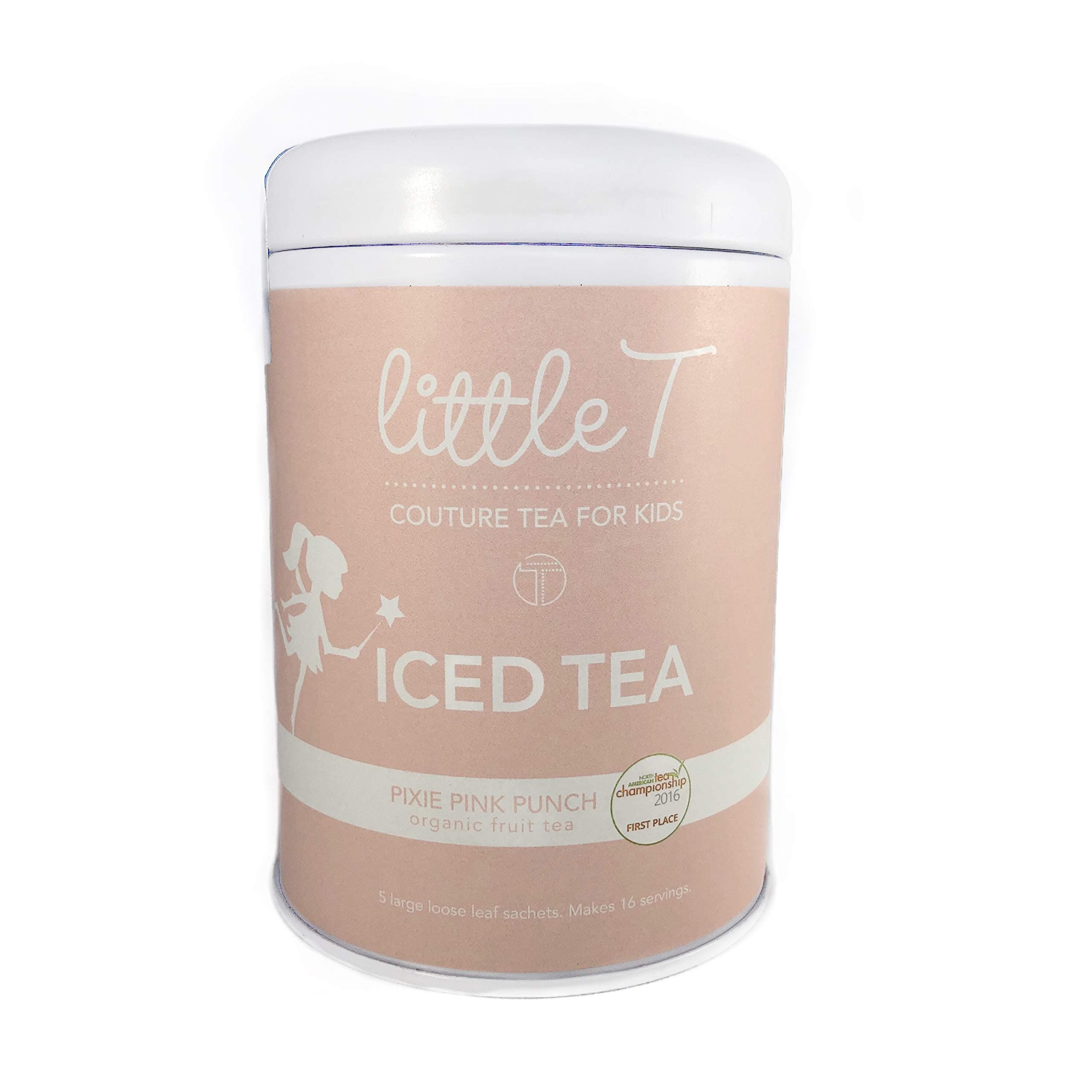 LITTLE T Kids Tea - Pixie Pink Punch Tin - Organic Herbal Tea (Iced) for Kids | Sugar-Free | Caffeine-Free | Antioxidant-rich | Immune-Boosting | Fruity Iced Loose Leaf Tea Sachets (makes 1 gallon)