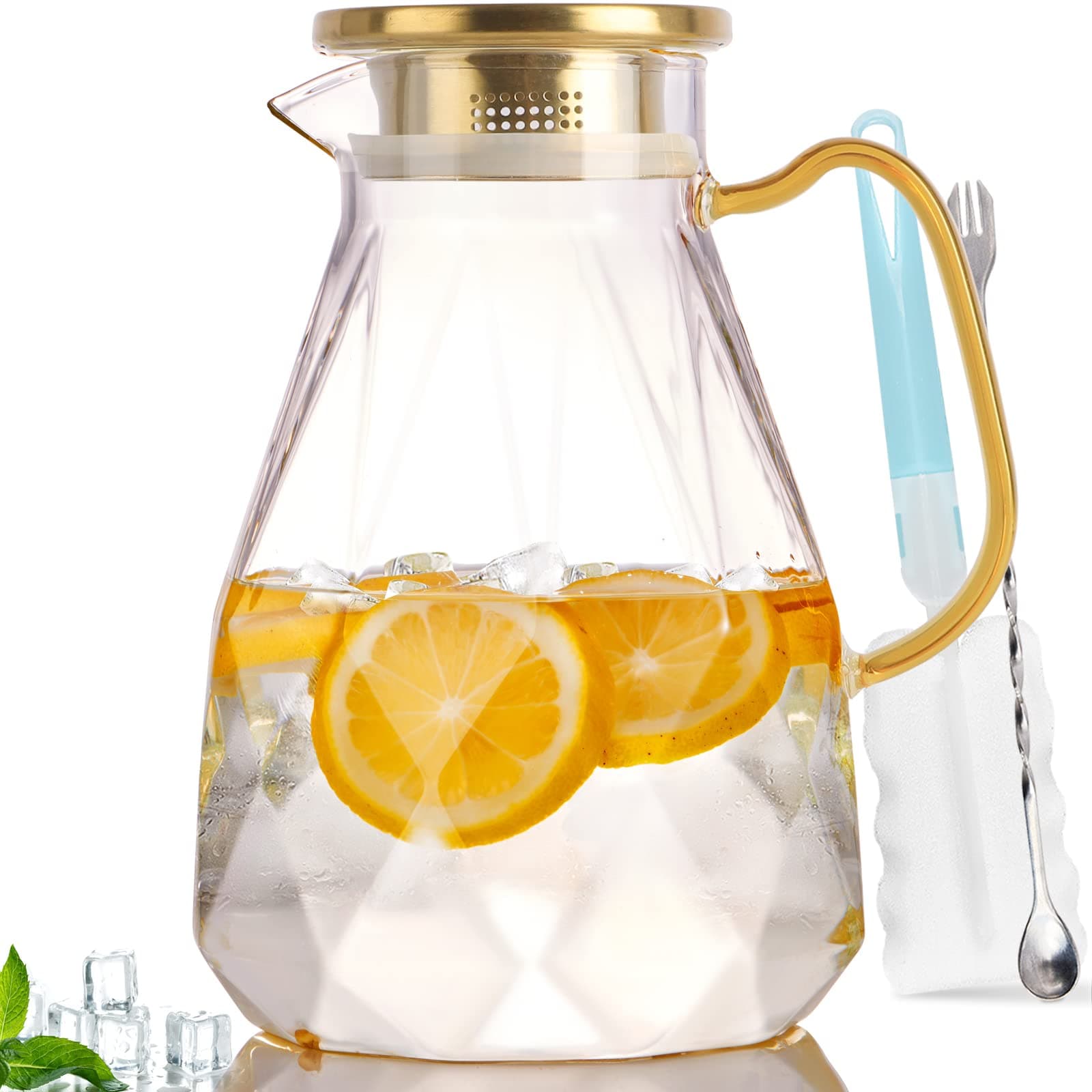 Yirilan Water Jug,74oz / 2.2 Litre Glass Jug with Lid,Glass Pitcher,Water Carafe with Lid,Borosilicate Glass Water Jug,iced Tea Pitcher