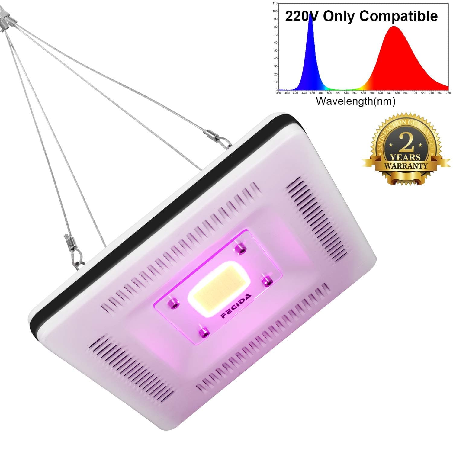 220V LED Grow Light Waterproof, 300W CFL & HPS & Fluorescent Grow Light Equivalent, Best Grow Lights for Indoor Plants, Full Spectrum and Lightweight for Grow Tent Plants, Succulent, Bonsai, Orchid