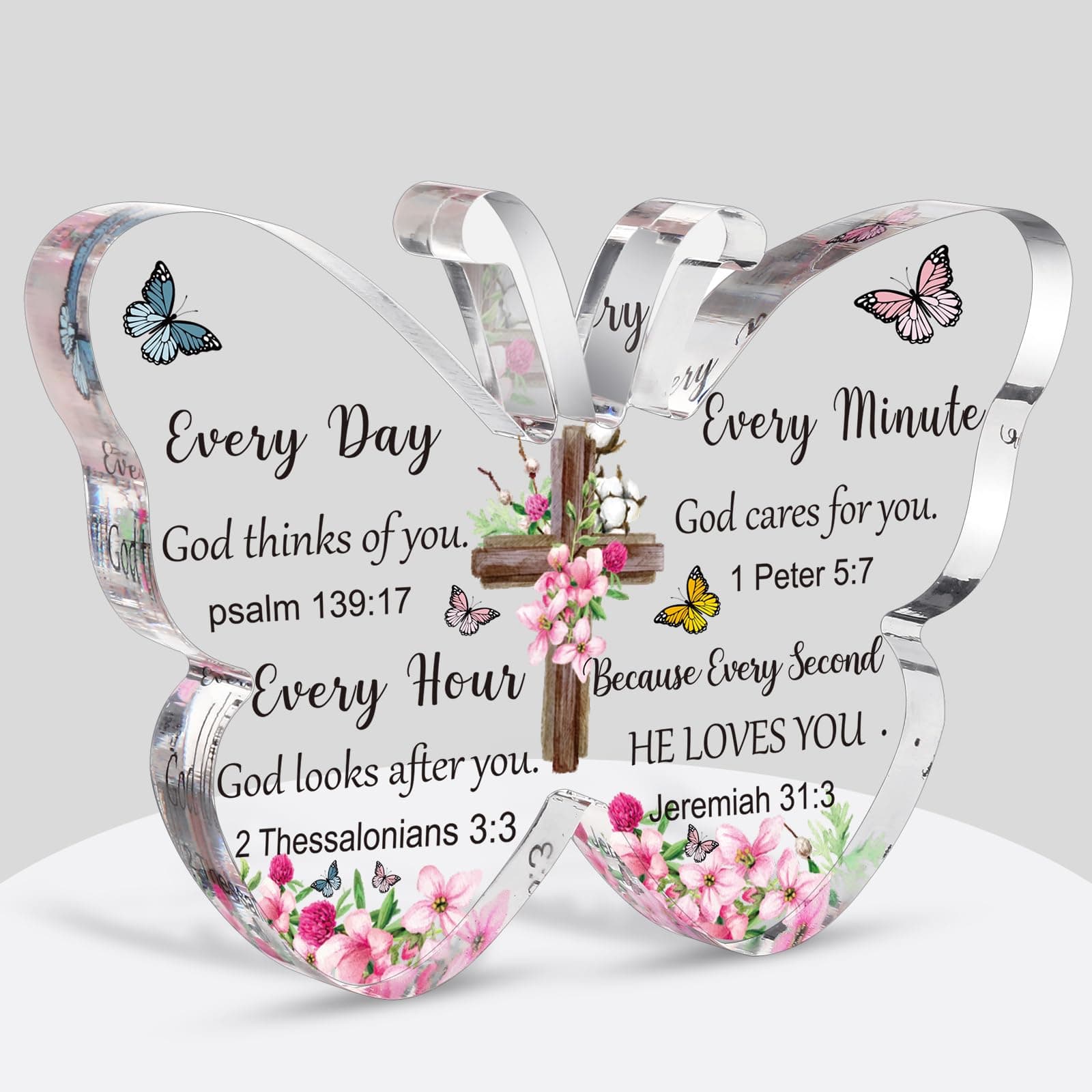 Barydat Christian Gifts Bible Verses Religious Gifts for Women Men Inspiration Religious Catholic Scripture Faith Acrylic Butterfly Prayer Decor for Mother Day Birthday Female Friend Family Coworker