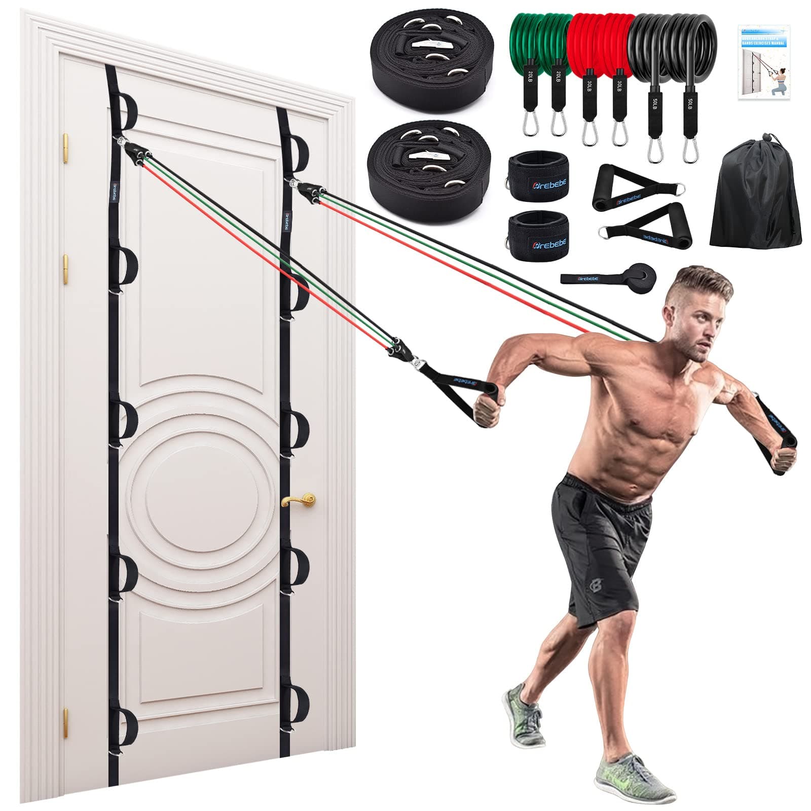Door Anchor Strap for Resistance Bands Exercises, Multi Point Anchor Gym Attachment for Home Fitness, Portable Door Band Resistance Workout Equipment, Easy to Install, Punch-Free, Nail-Free