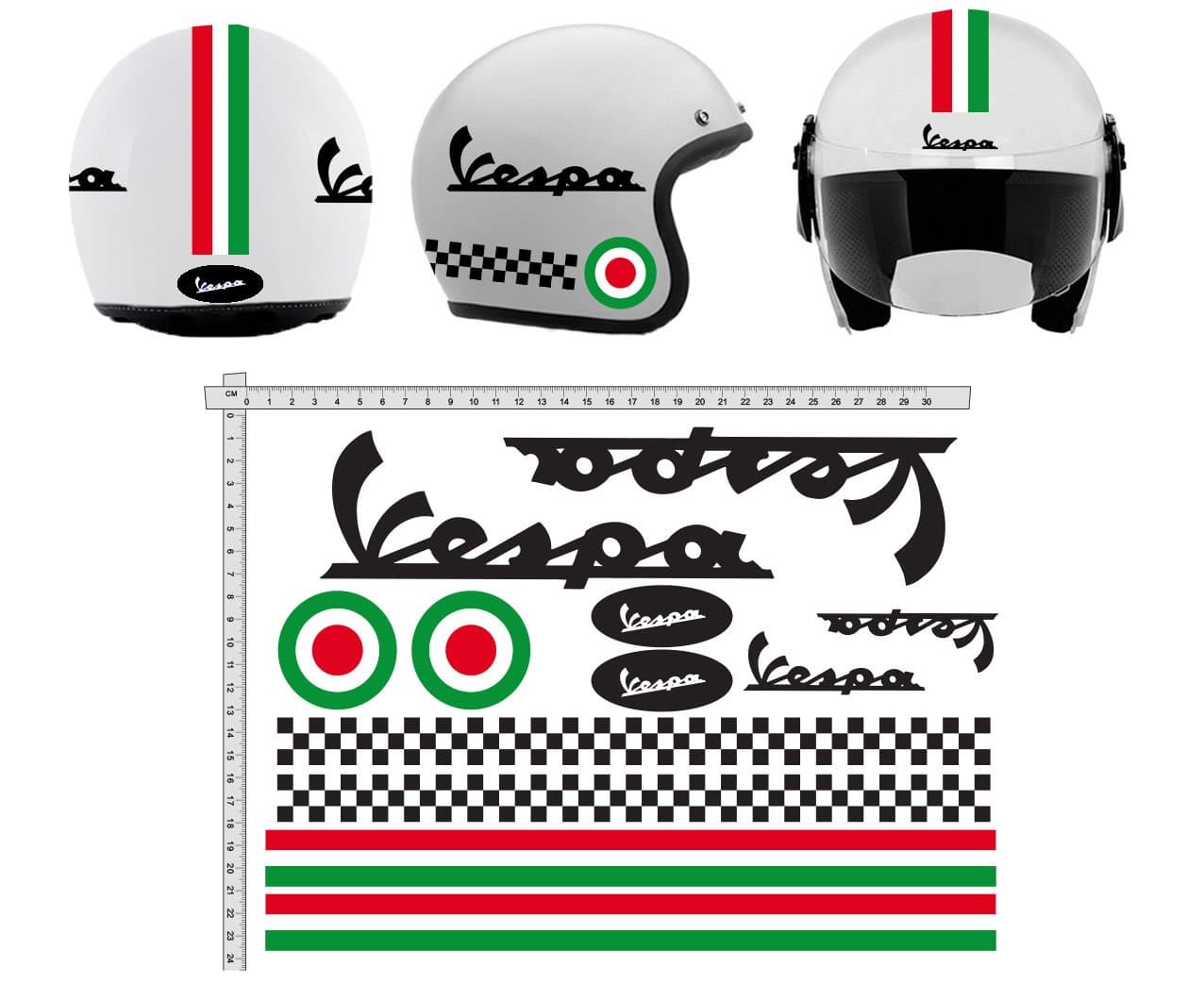 GamesMonkey Sticker Kit for Vespa Black Stripes Italy Helmet Glossy Vinyl