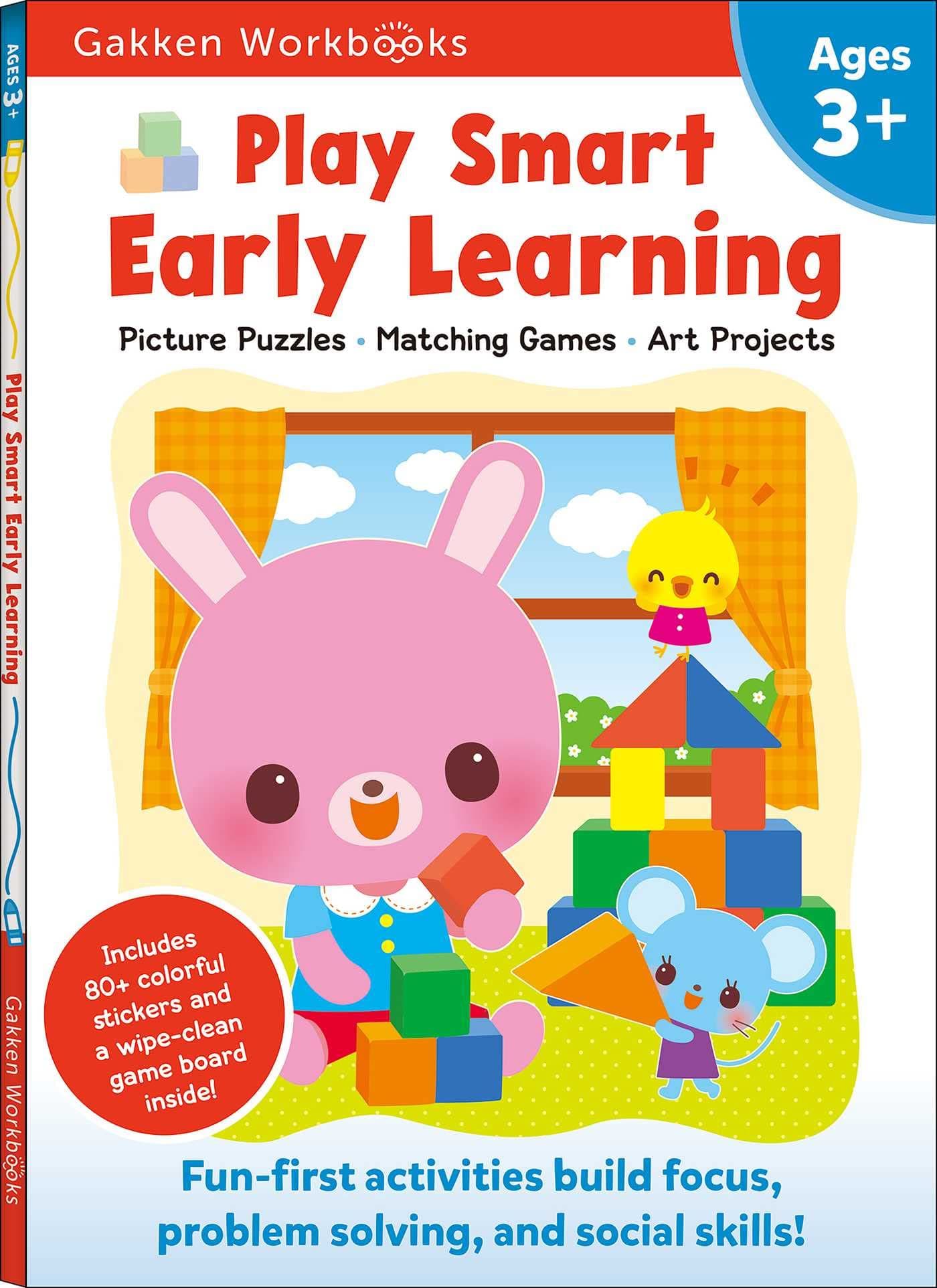 Play Smart Early Learning Age 3+: Preschool Activity Workbook with Stickers for Toddlers Ages 3, 4, 5: Learn Essential First Skills: Tracing, Coloring, Shapes (Full Color Pages)