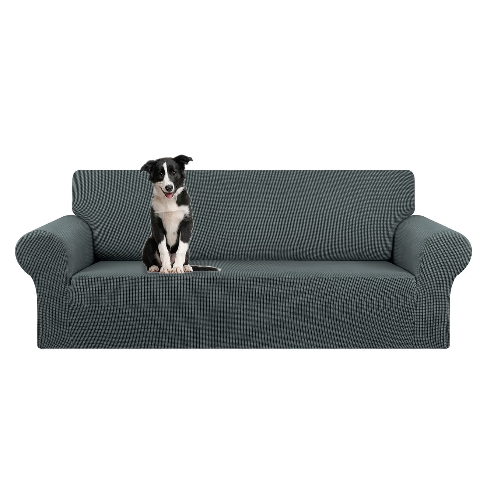KEKUOU Stretch Oversized Sofa Slipcover 1 Piece Couch Sofa Cover (94"-110") Furniture Protector 4 Seater Sofa with Elastic Bottom for Kids,Pet.Jacquard Checked Pattern Fabric(X Large,Grey)