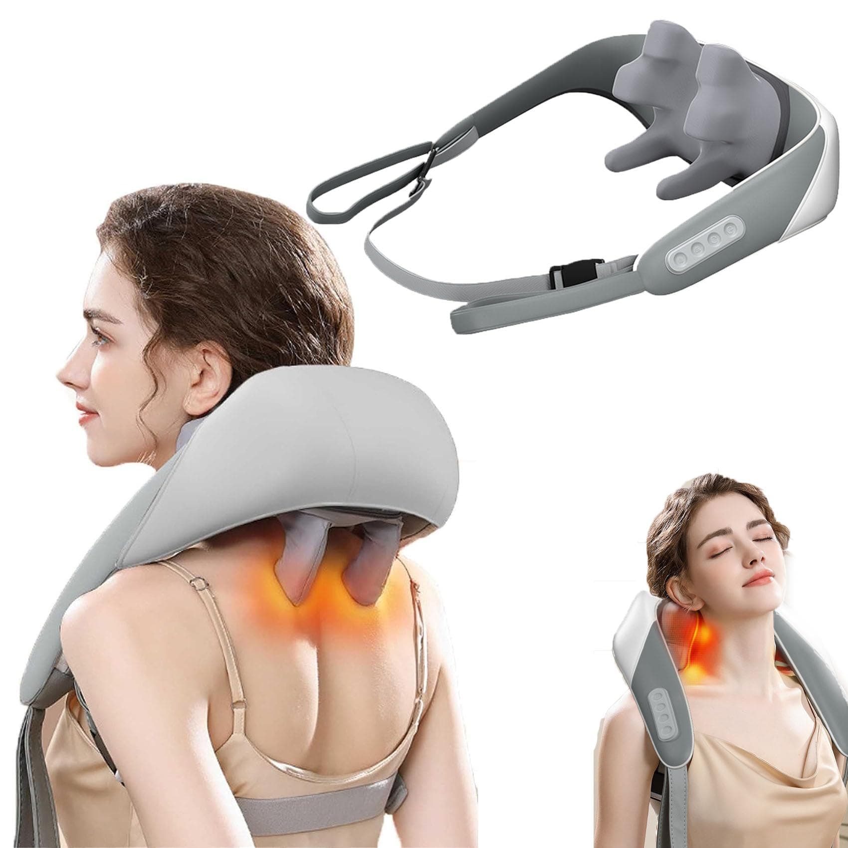 Banasuer Neck and Shoulder Massager with Heat, Banasuer Massager for Neck and Shoulder with Heat, Self Neck Massager, 5D Kneading Neck Massager, for Pain Relief Deep Tissue (Grey)
