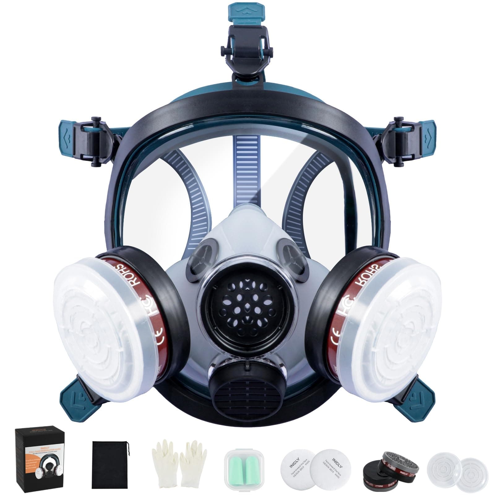 INCLY Full Face Organic Vapor Respirator - Safe Gas Masks with Anti-Fog Heavy Duty Lens for Anti-Smoke, Dust, Chemical, Paint, Sanding, Welding, Vapors, Hazmat, Logging - Adjustable & Reusable