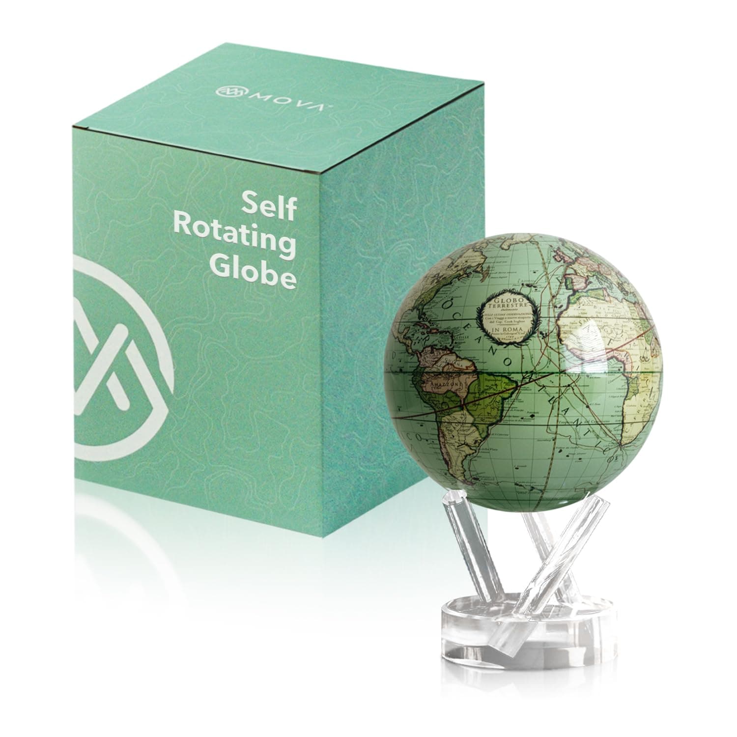 Globe - Antique Cassini Green Classic (4.5") | Solar Powered Rotating Desktop Globe | Classic Decorative Gift | No Wires or Batteries | Silent Motion Decor