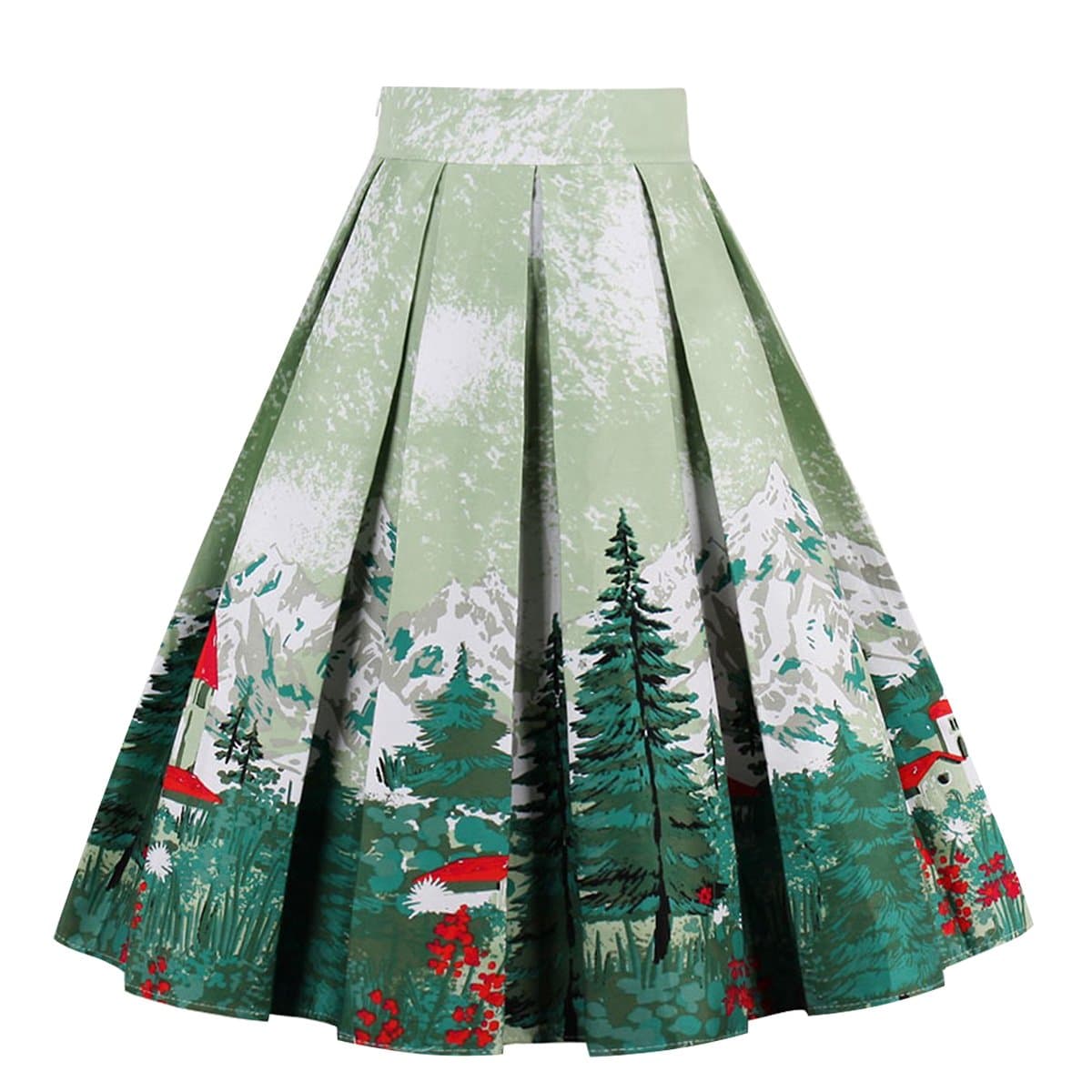 Girstunm Women's Pleated Vintage Skirt Floral Print A-line Midi Skirts with Pockets