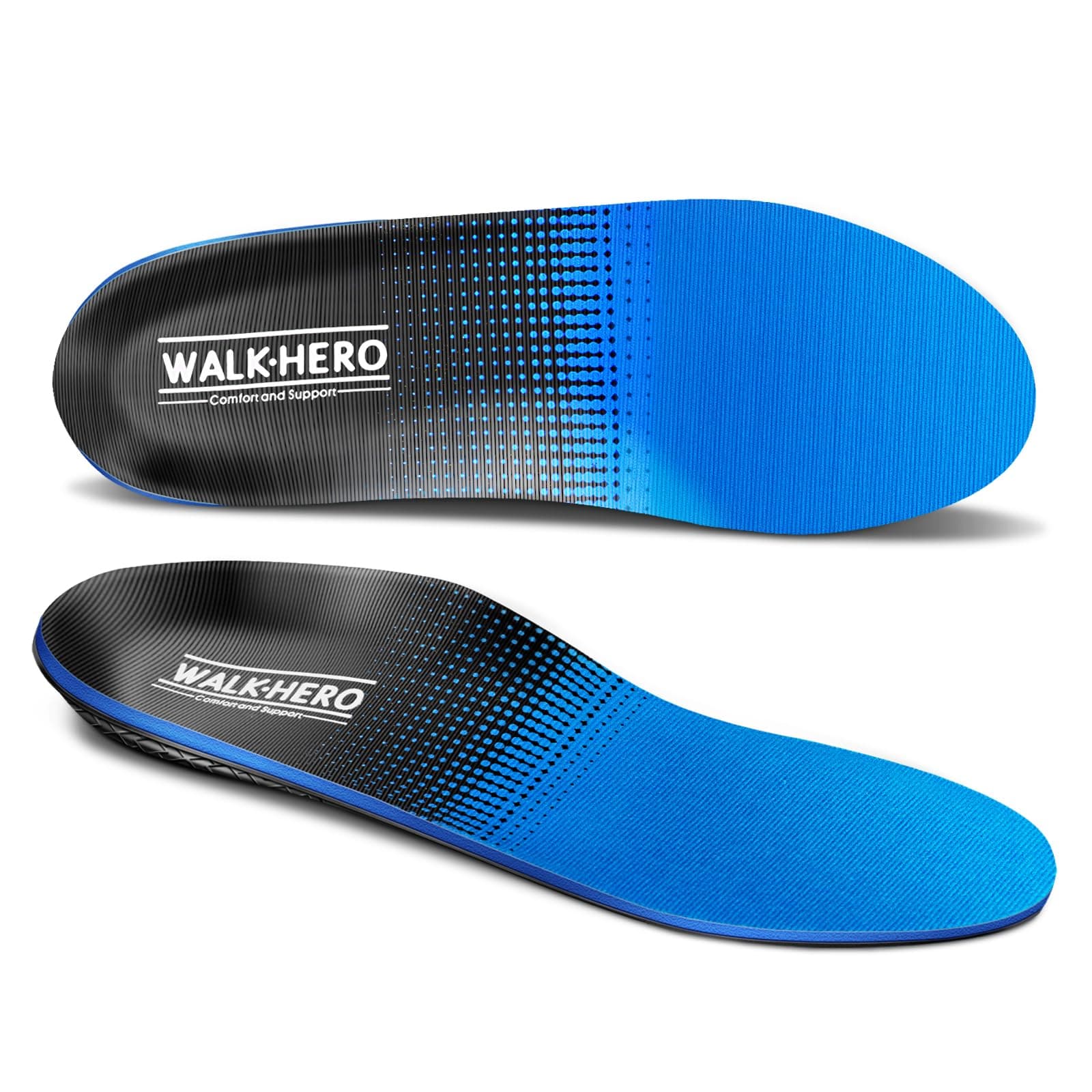 WALK·HERO COMFORT AND SUPPORT Plantar Fasciitis Pain Relief Insoles High Arch Orthotic Shoes Inserts, Relieve Flat Feet Foot Fatigue (Mens 4-4 1/2 | Womens 6-6 1/2, Blue)
