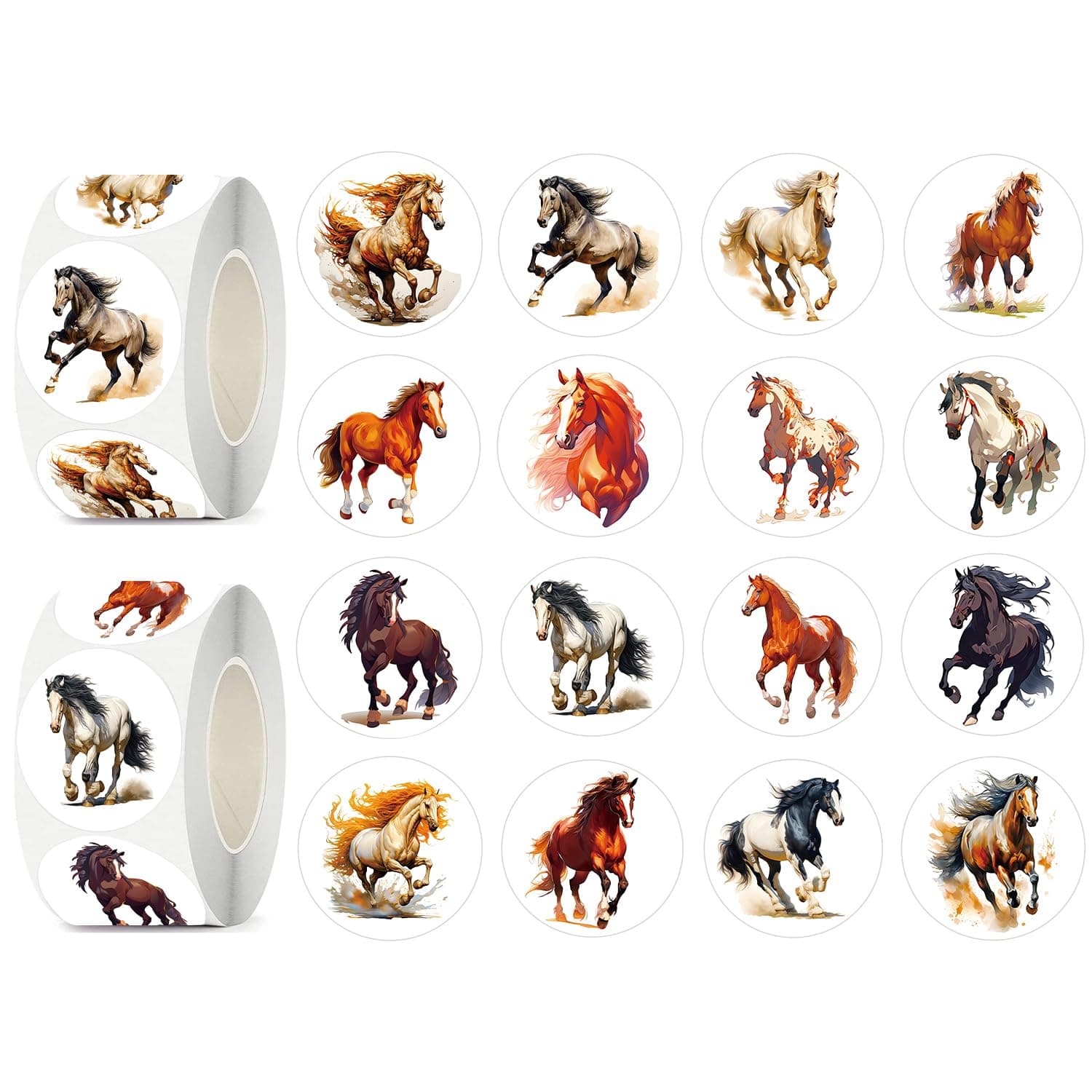 600 Pcs Horse Stickers for Kids- 1.5 Inch Round Stickers Roll 16 Tyles Horse Animal Kindergarten Stickers Teacher Sticker for Kids Birthday Party School Reward Giveaways