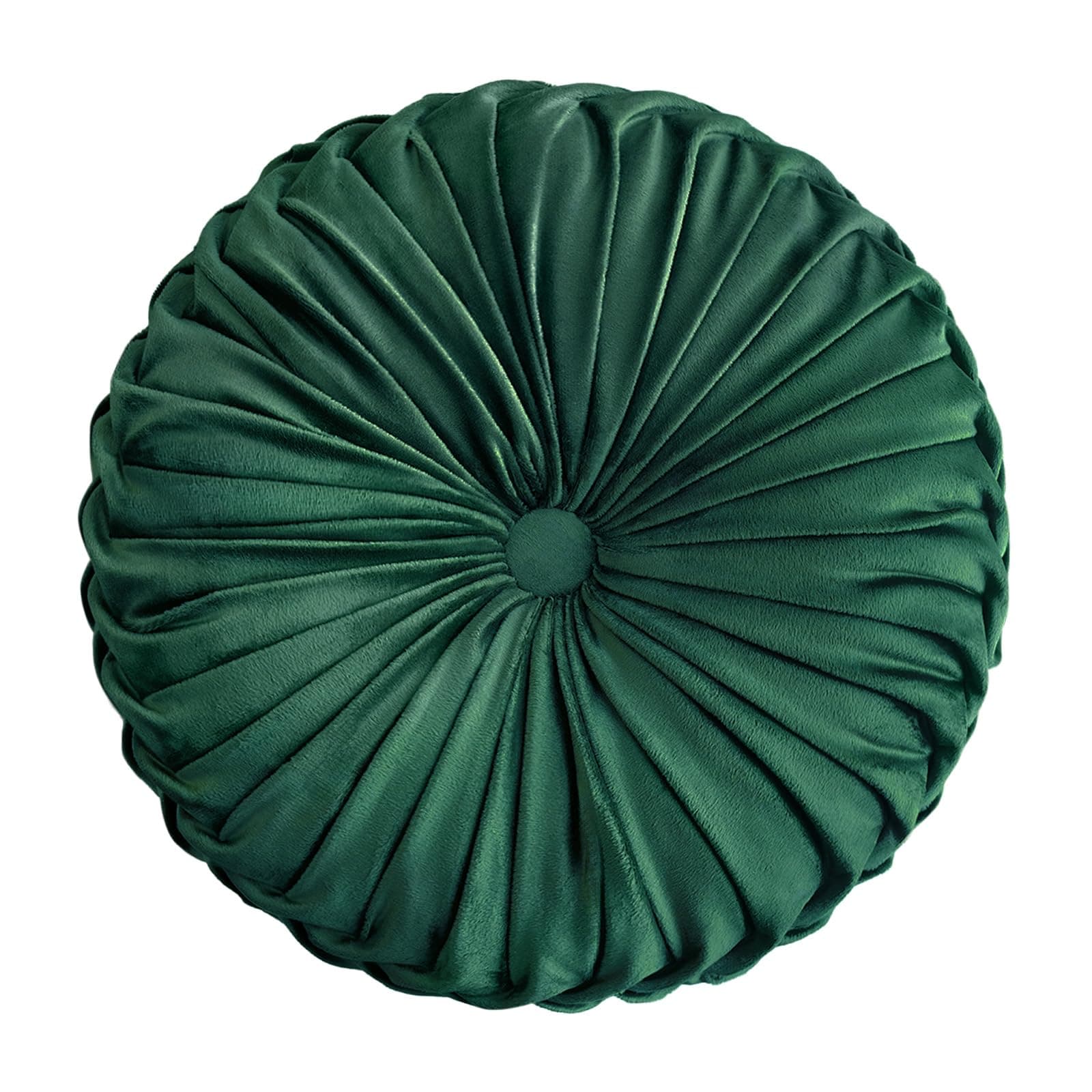 Round Throw Pillow Velvet Home Decoration Pleated Round Pillow Cushion for Couch Chair Bed Car Emerald Green