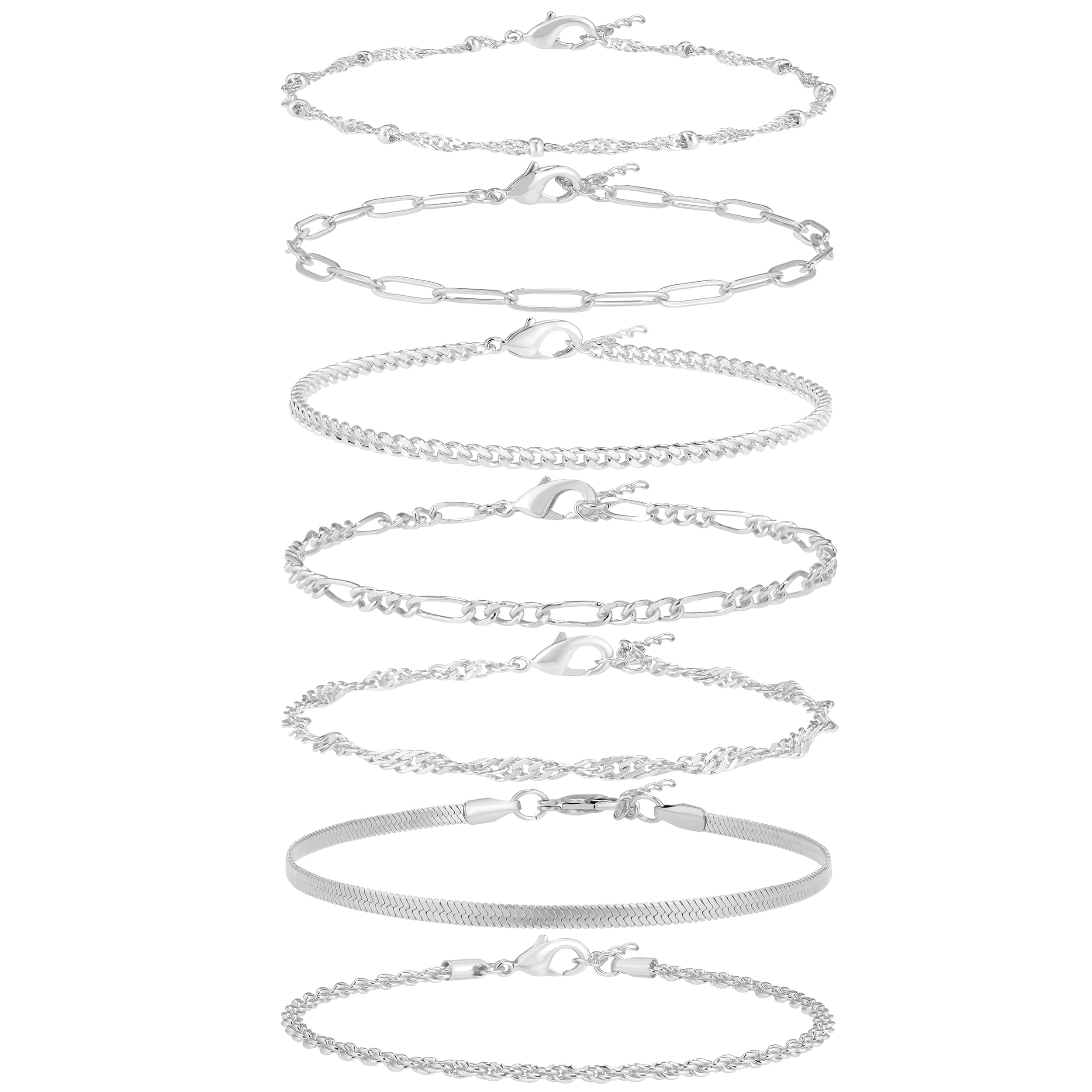 Reoxvo Bracelets Stack Silver Plated Chain Bracelet Set for Women Gold Hand Chain Rings Bracelets Jewelry for Women Trendy