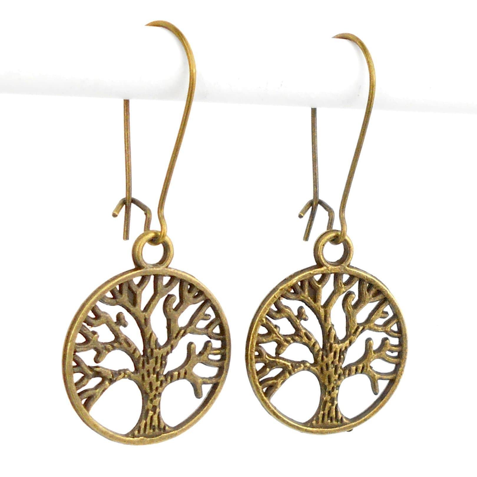 Tree of Life Mid length Drop Earrings in Antique Bronze