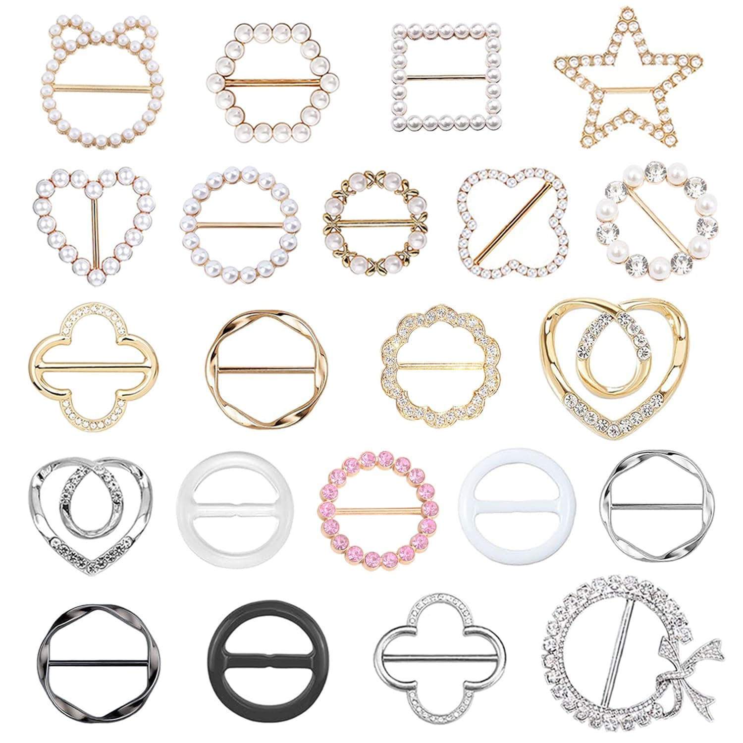 22 Pcs Shirt Ties Clips For Women, T Shirt Tie Or Rings Clips For Women For The Side, Scarf Ring Clip Tightener For Loose Clothes Corner Knotted Button Fashion Metal Round Circle Shirt Clip Buckle