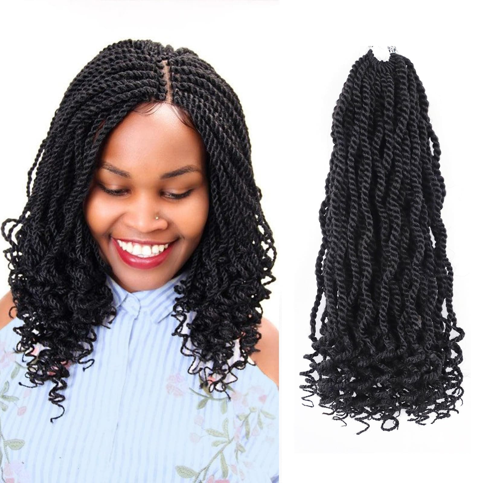 Aeagoo Senegalese Twist Crochet Hair 12 Inch 8 Packs Crochet Braids for Black Women Pre Looped Short Kinky Twist Micro Braids Crotchet Braiding Hair with Curly Ends Wavy Rope Twist (12 Inch,1B)