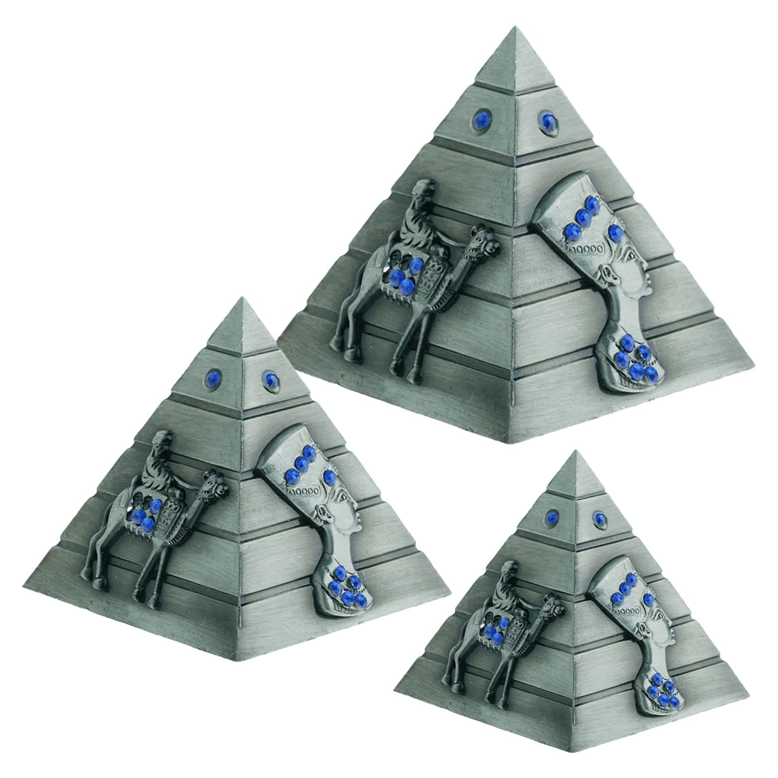 3 Pcs Metal Statue, Metal Egyptian Pyramid Model Figurine Statue for Home Office Decoration (S/M/L), Vintage Bronze Pyramid Statue, Suitable for Office, Home Decor, Anniversary, Friend Gift (Bronze)