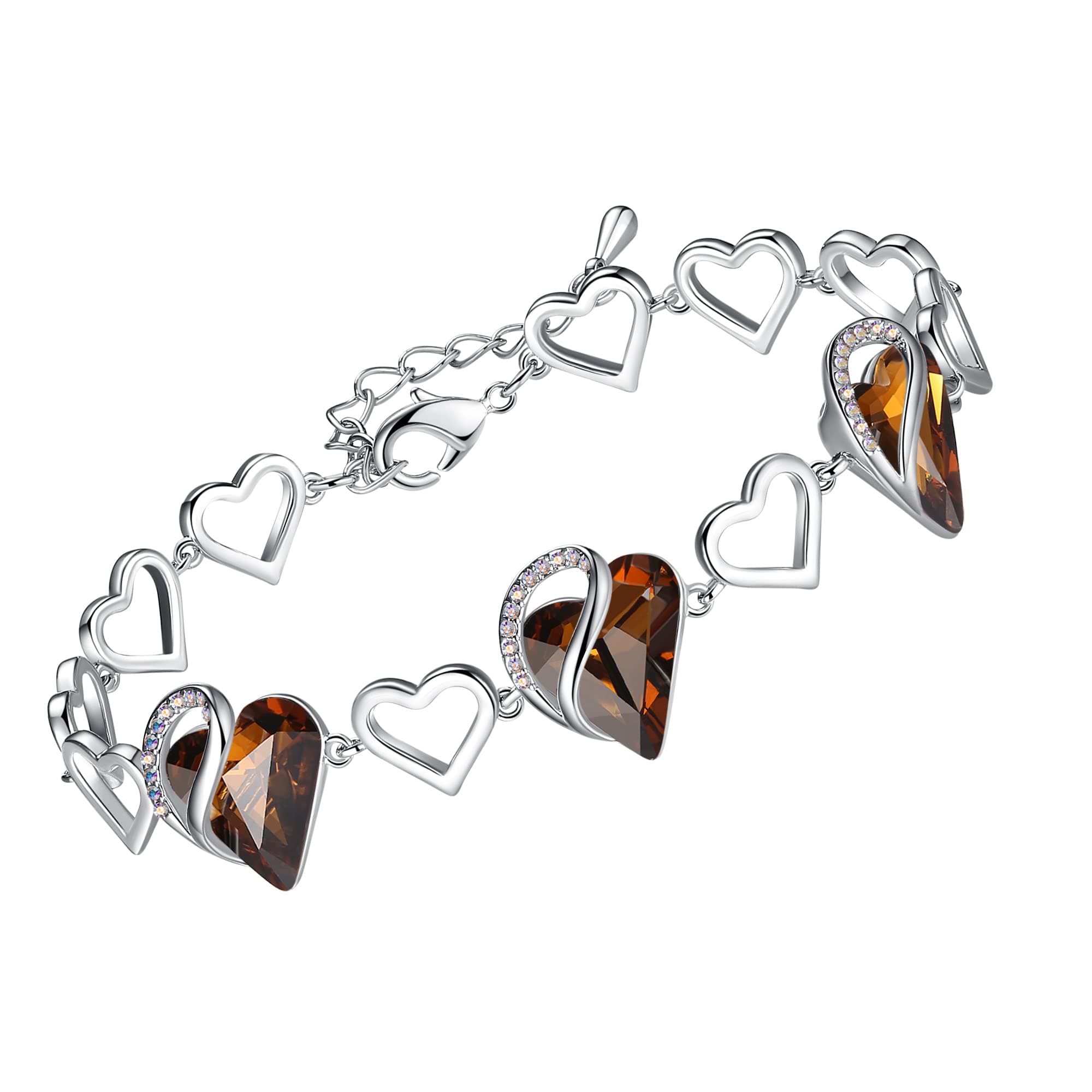 Leafael Infinity Love Heart Bracelet Made with Swarovski Crystals Amethyst Dark Pink February Birthstone Jewelry Gifts for Women