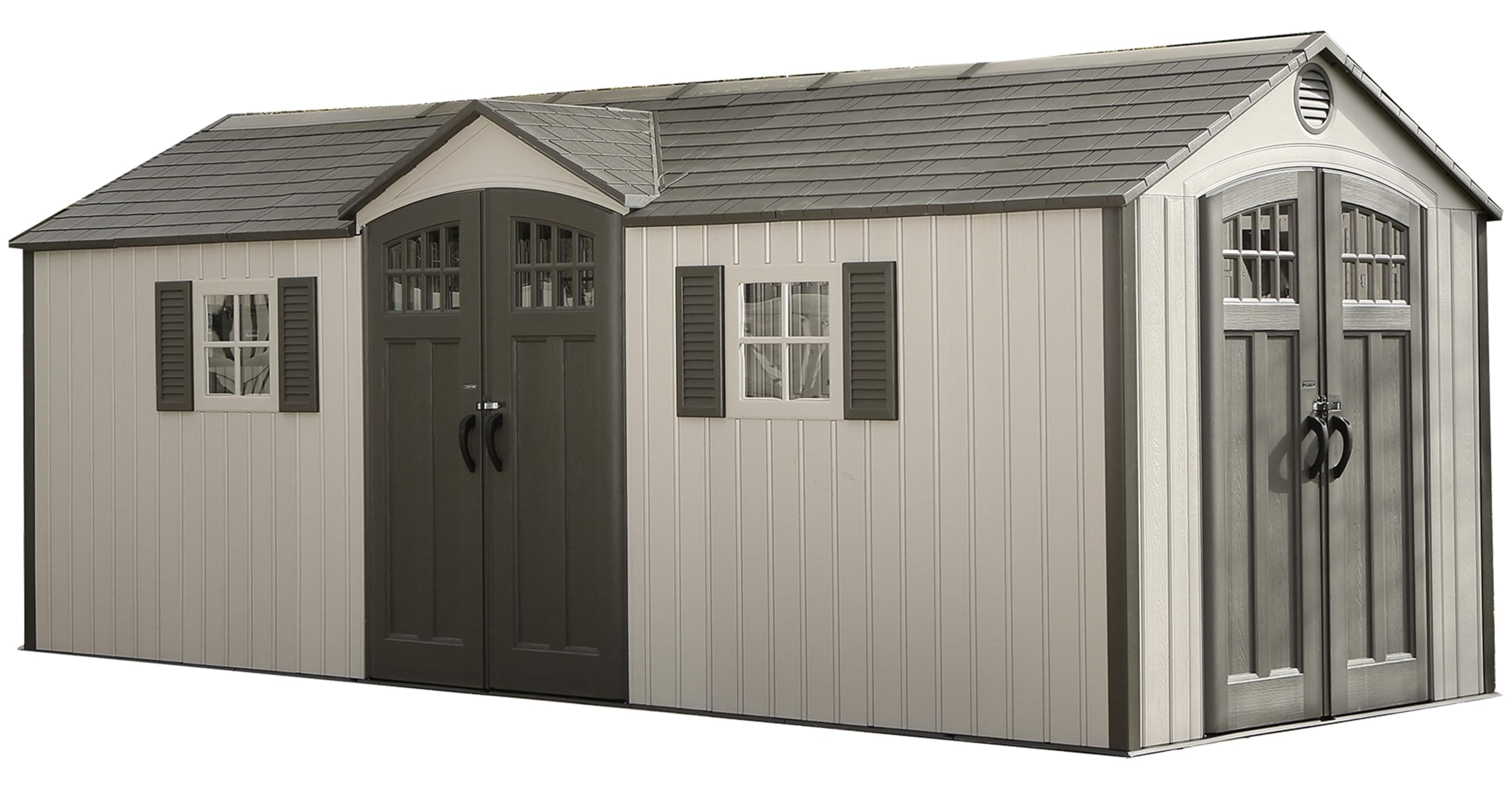 20 x 8 Ft. Outdoor Storage Shed with Steel Reinforced HDPE Walls, Lockable Doors, Windows, Skylights, Adjustable Shelving, Slip‑Resistant Floor, UV‑Protected Backyard Shed