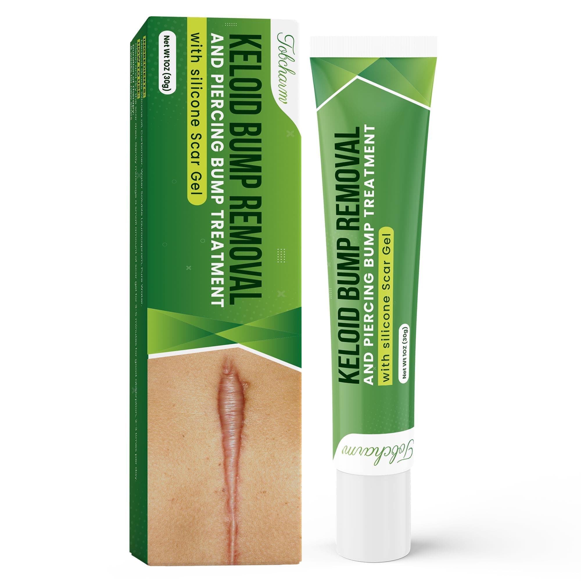Tobcharm Keloid Scar Removal, Keloid Bump Removal for Scar Remover, Scar Removal Cream, Works for Acne Scar, Pimple Scar, Surgery Scar, Piercing Scar Treatment with 30g Silicone Scar Gel