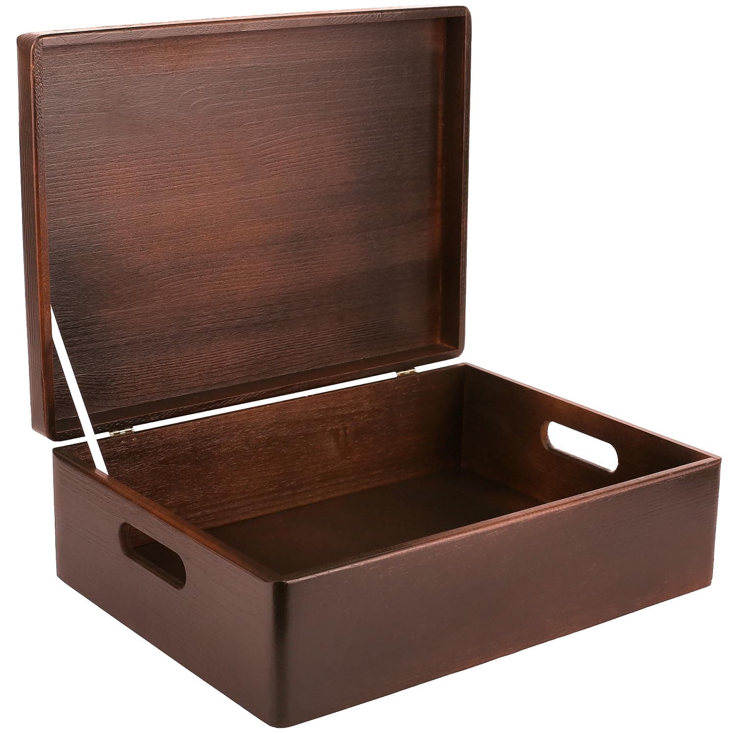 Creative Deco XL Large Brown Plain Wooden Storage Box | 40 x 30 x 14 cm (+/-1 cm) | Hinged Lid & Handles | Gift Christmas Xmas Box Storage | UNSANDED Wood Keepsake Memory Craft Chest