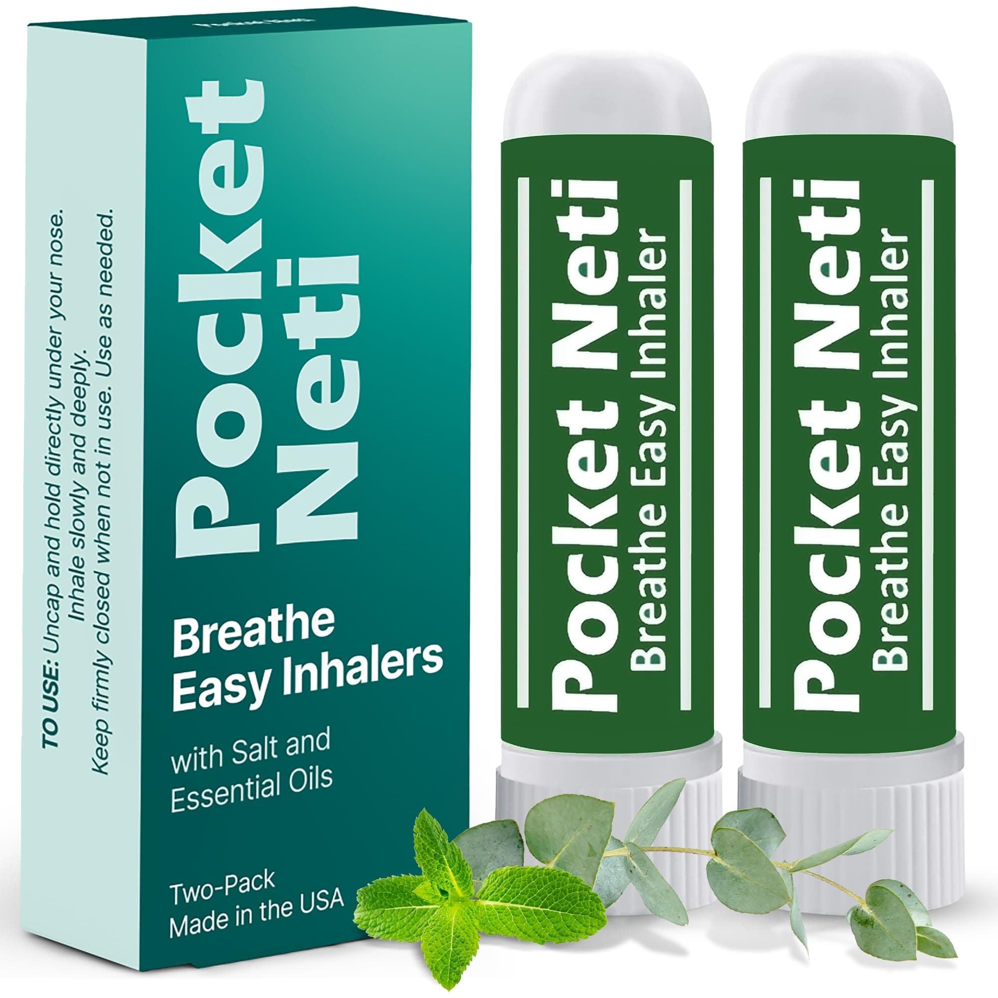 Basic Vigor Pocket Neti Breathe Easy Himalayan Salt Aromatherapy Sinus Inhaler 2 Pack with Essential Oils. Natural Nasal Stick/Nasal Inhaler with Eucalyptus. Made in the USA.