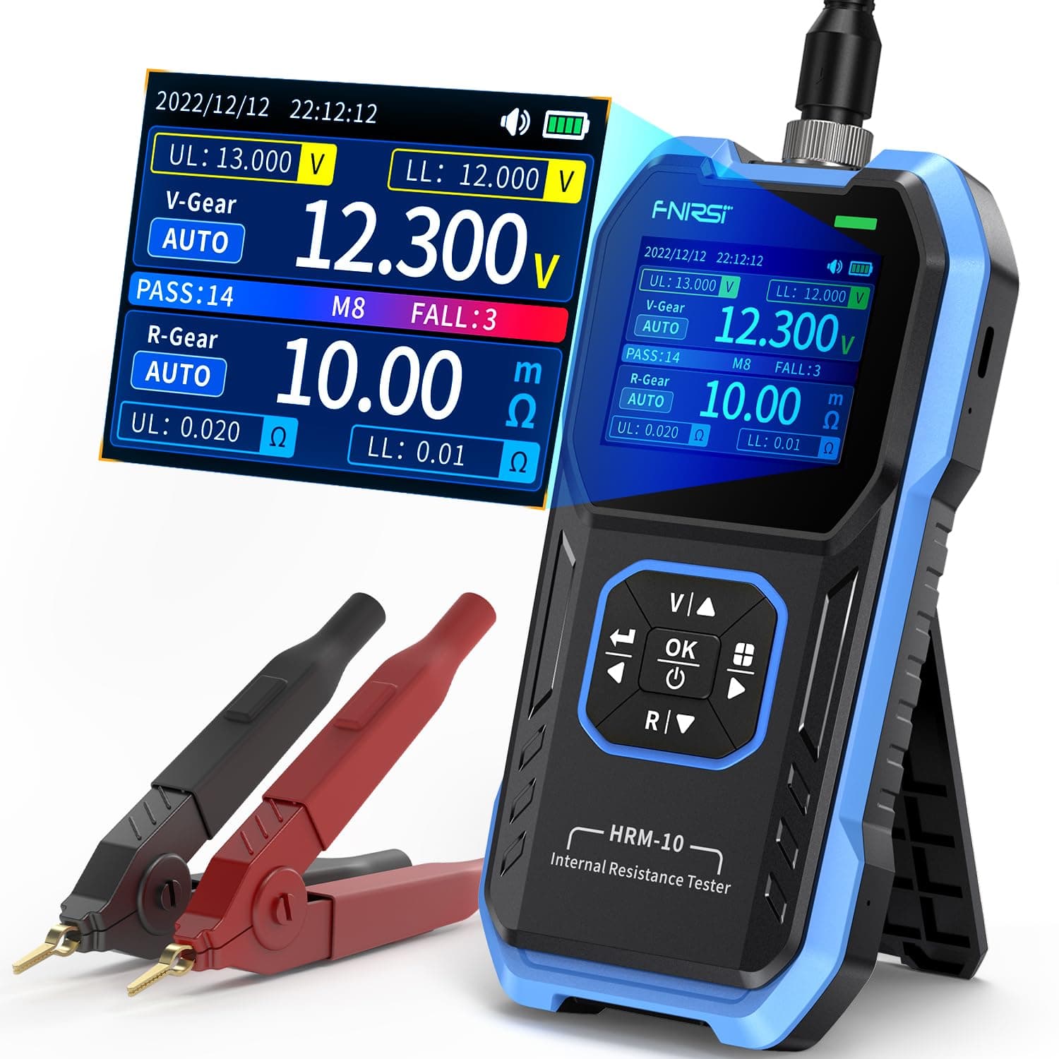FNIRSI HRM-10 Voltage Internal Resistance Battery Tester, Meter for Various Types, Car AAA AA, 100V 200Ω, Digital Analyzer for Household Automotive