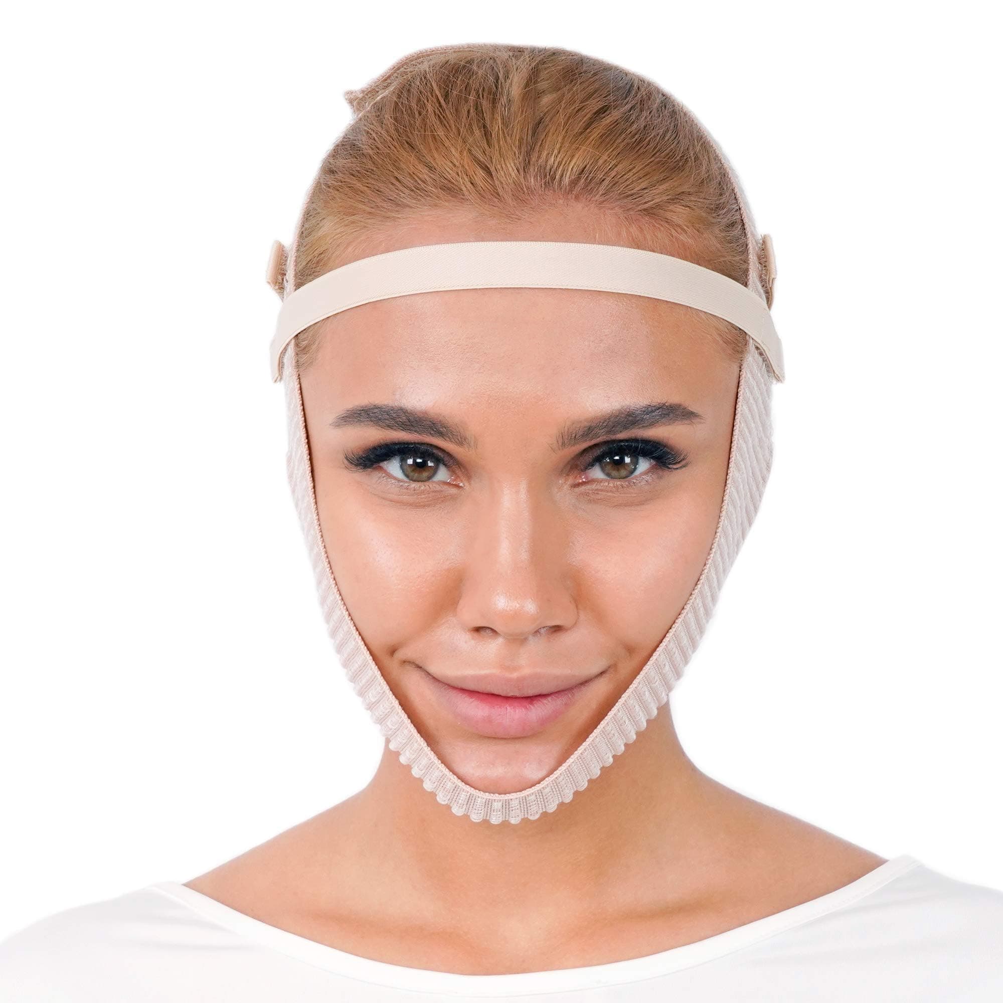 Post Surgery Chin Compression Garment, Chin Strap Band, Face Lift Kit, Chin Lift, Face Slimmer, Jowl Tightening (Beige)
