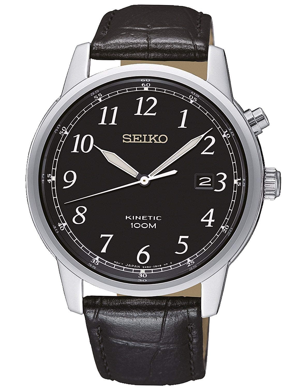 Seiko Mens Analogue Kinetic Watch with Leather Strap SKA781P1