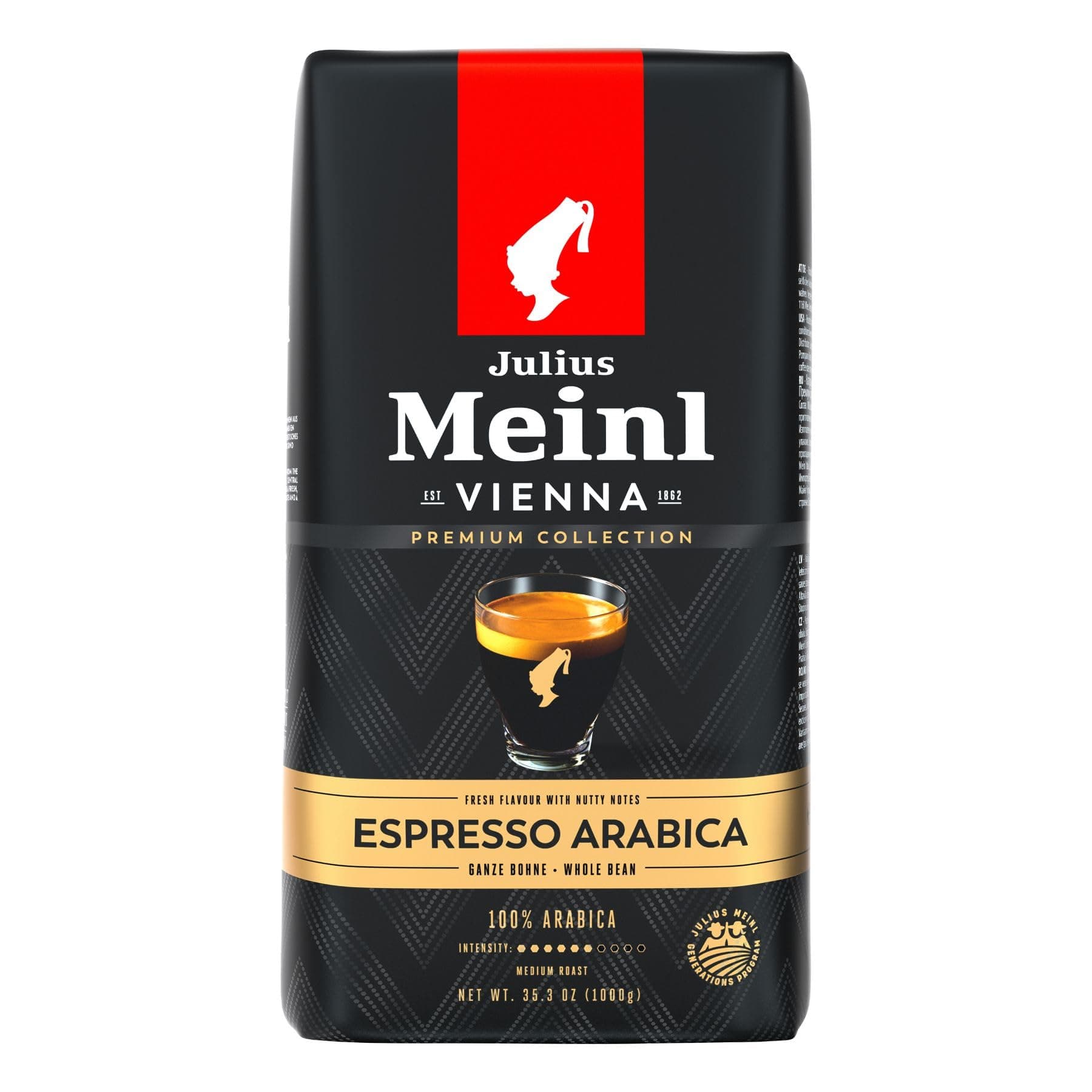 "Espresso Arabica," Medium Roasted Coffee Beans, Premium Collection, 1kg / 35oz, Imported from Vienna