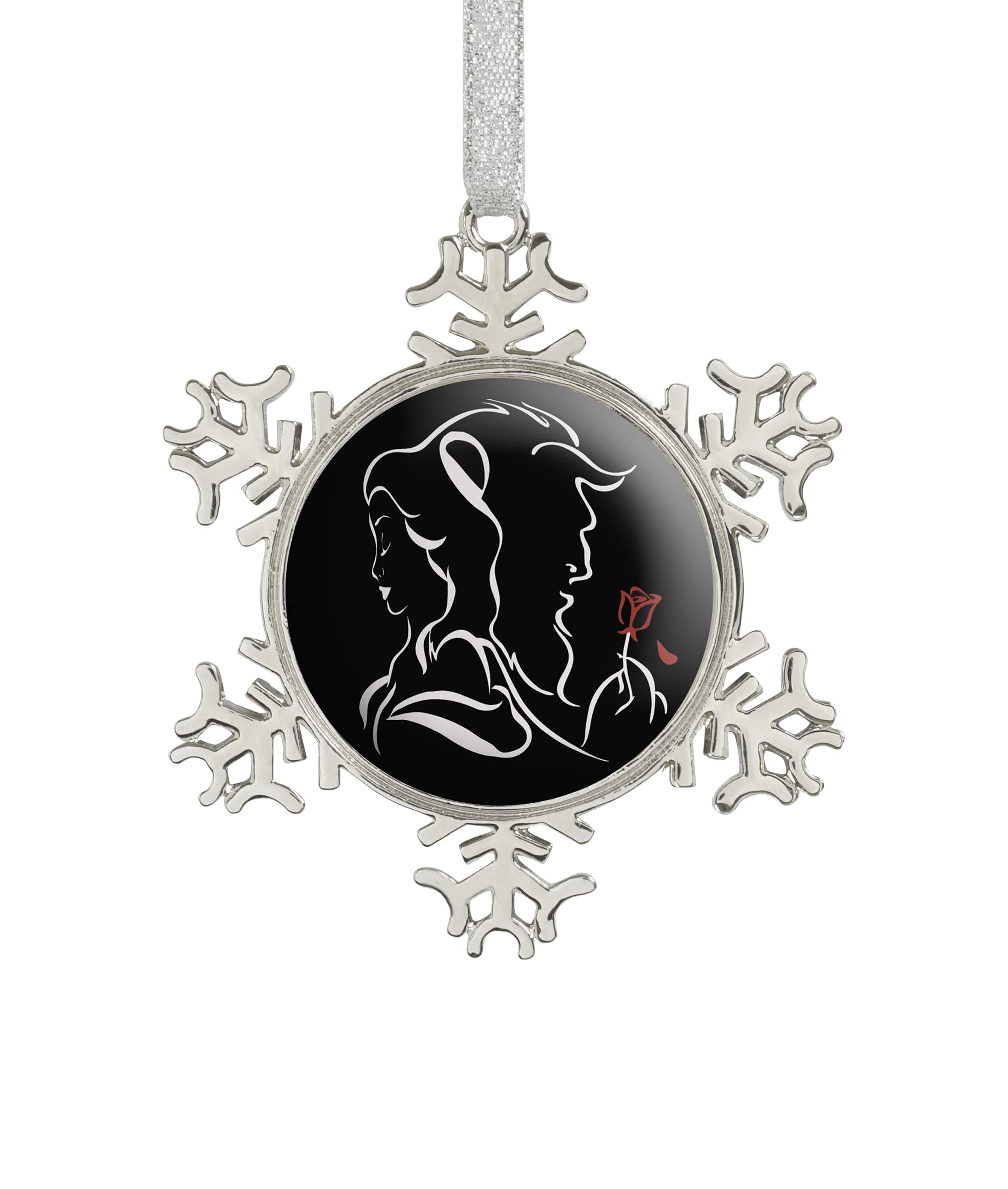 Christmas Tree Snowflake Ornament Design Hanging Decor Decorative Ornaments Gift for New Year Holidays Party with Glass Image Dome Funny Creative and Beautiful(Beauty and The Beast )