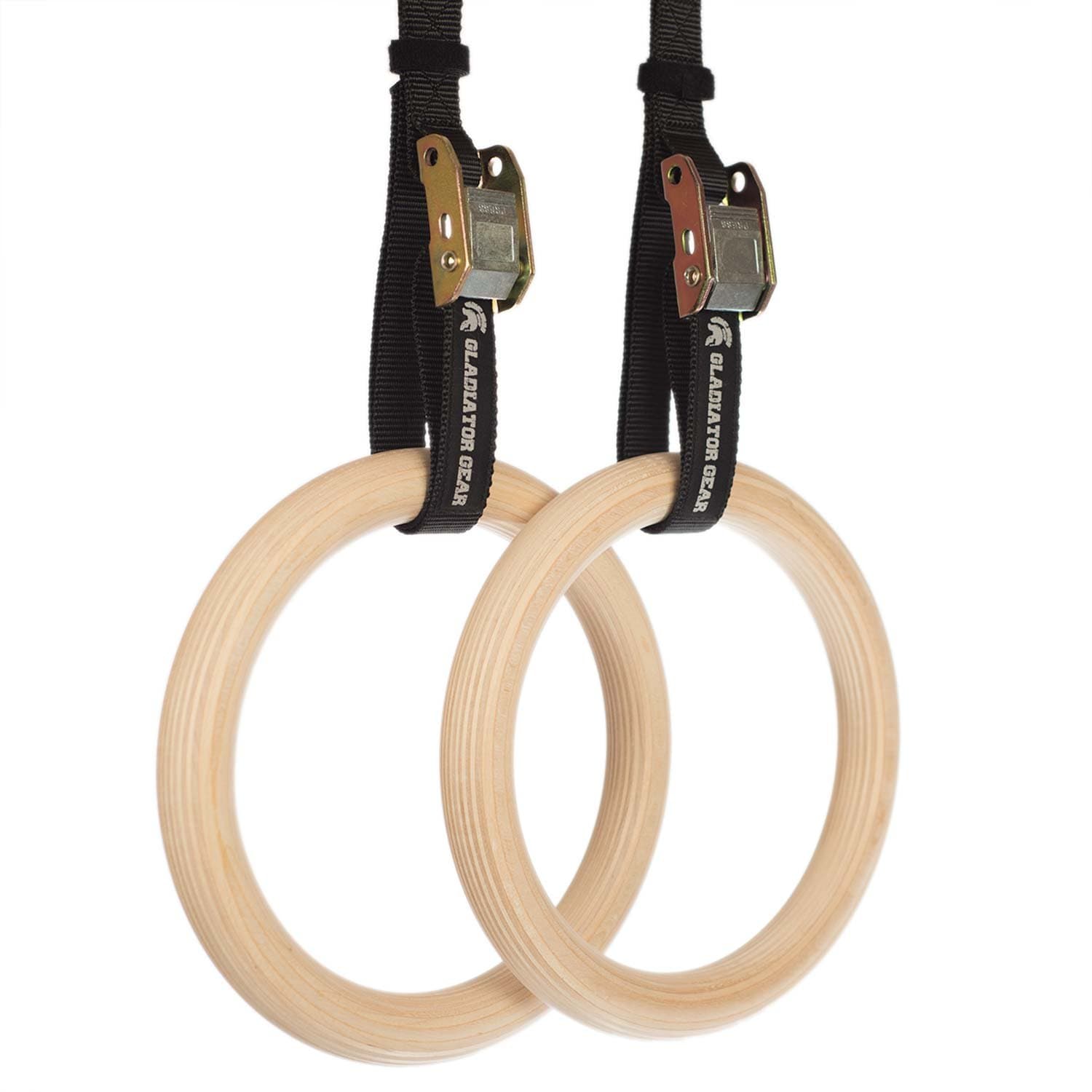Wooden Gymnastic Rings with BONUS Workout E-Guide | Premium Olympic 'FIG' Size Gym Rings (28mm) | Fully Adjustable Strong Straps | Holds 250KG | For Gymnastics (Wooden, 28mm Diameter Rings)