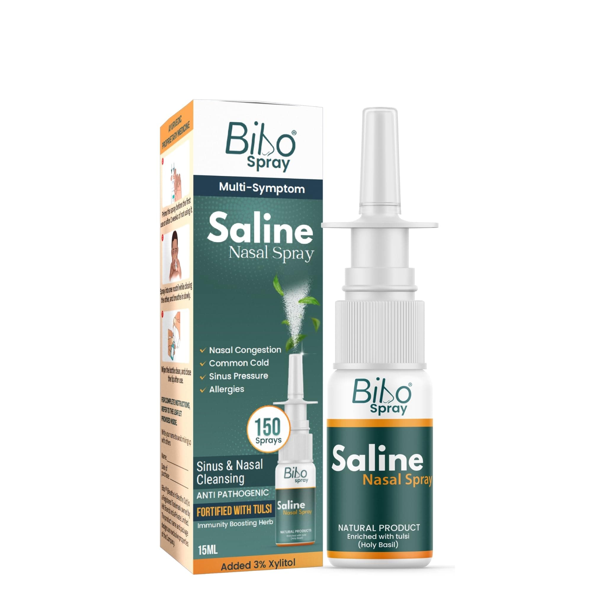 Bibo Spray | Saline Nasal Spray | Fortified With Tulsi & Xylitol | Immunity Booster | Pump Spray | Premium Ayurveda | 15Ml
