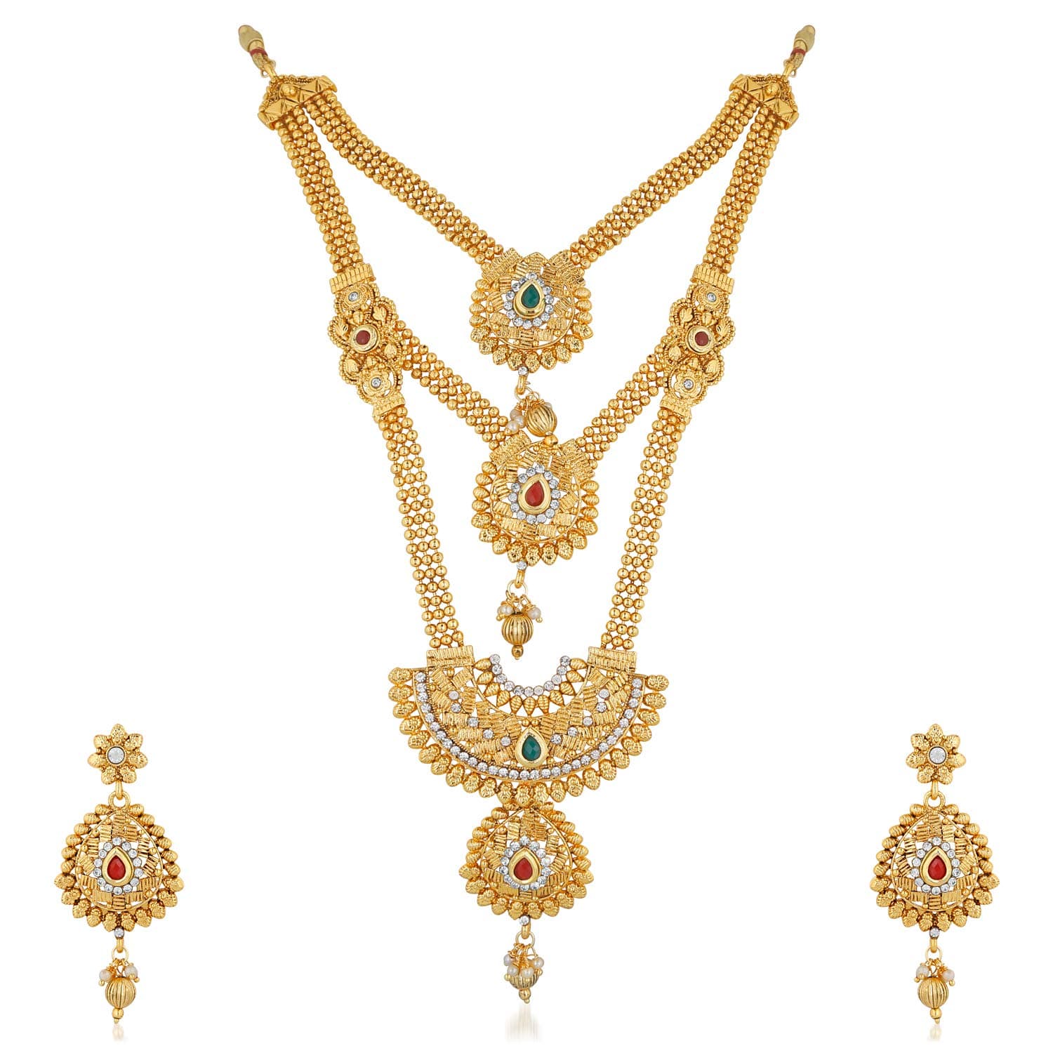 APARAGold Plated Ethnic Ball Chain One Gram Long Haram Necklace Jewellery Set for Women/Girls
