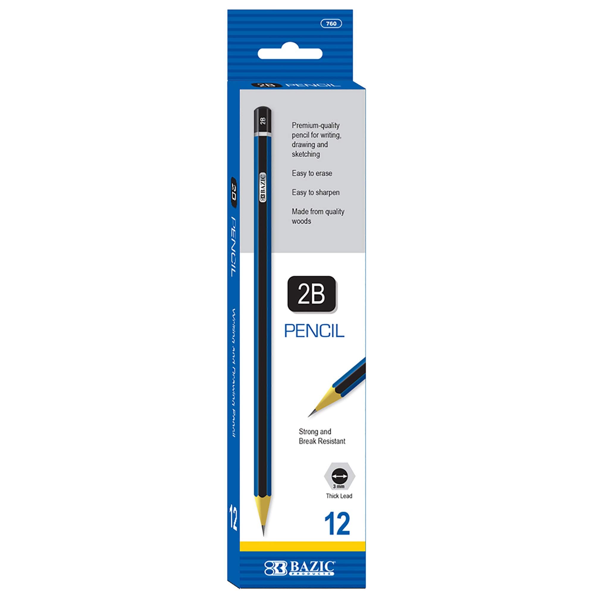 BAZIC #2B Premium Wood Pencil, Blue, 12 Per Pack (760-24P)