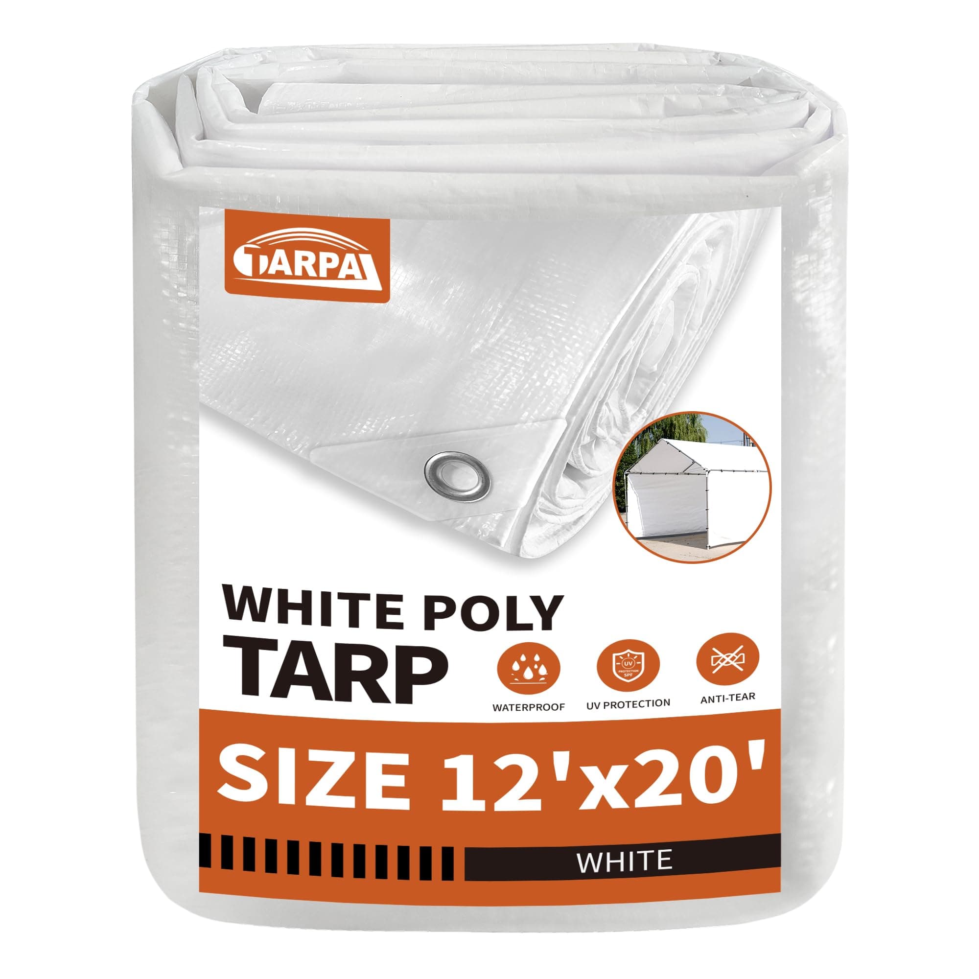TARPAL 12'x20' White Tarp Waterproof 7.5 mil Medium Duty All Purpose Poly Tarps Cover Waterproof,Snow Proof UV Protection,Rip and Tear Proof,Poly Tarpaulin