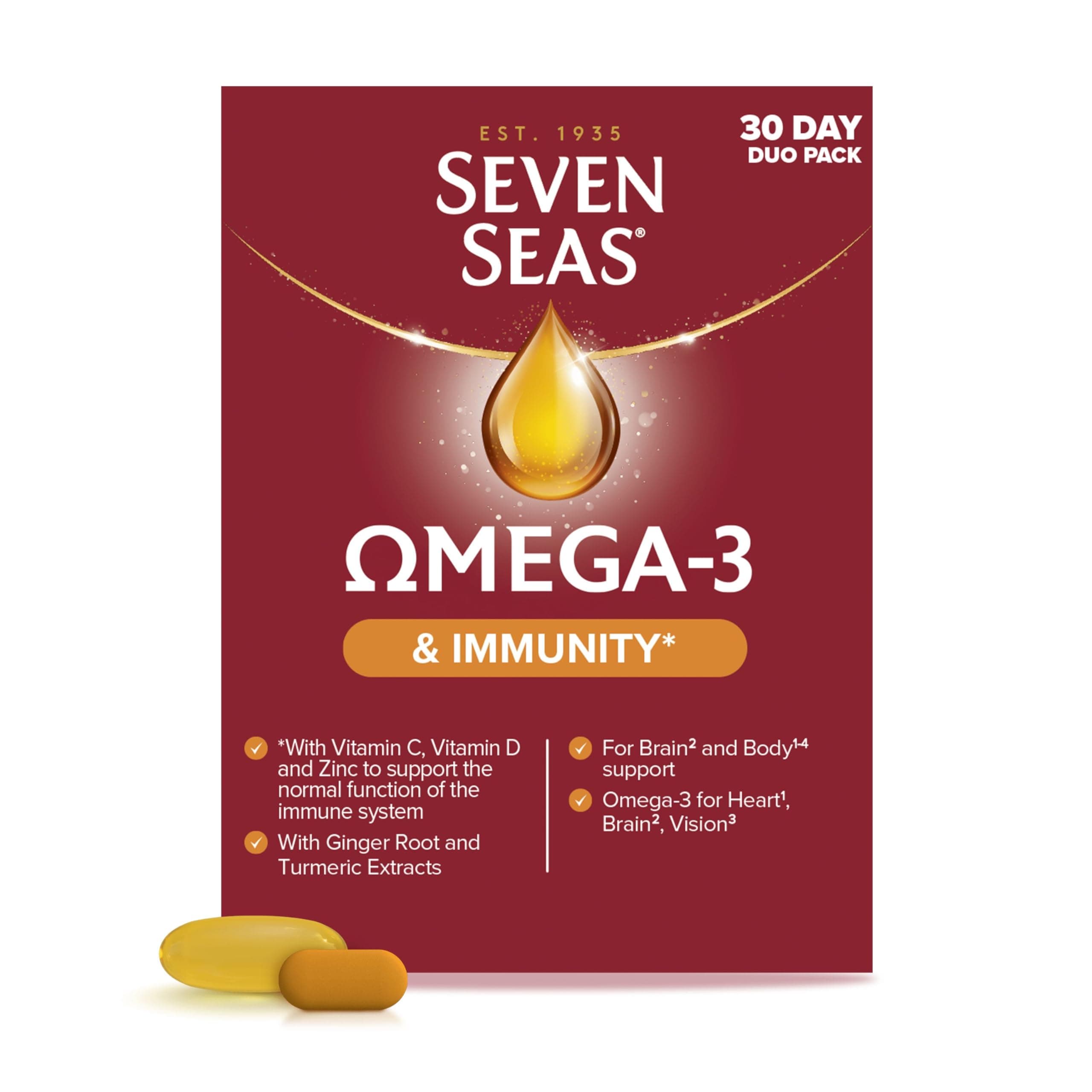 Seven Seas Omega-3 Fish Oil and Immunity, With Vitamin C, Vitamin D, Duo Pack: 30 Capsulesplus30 Tablets