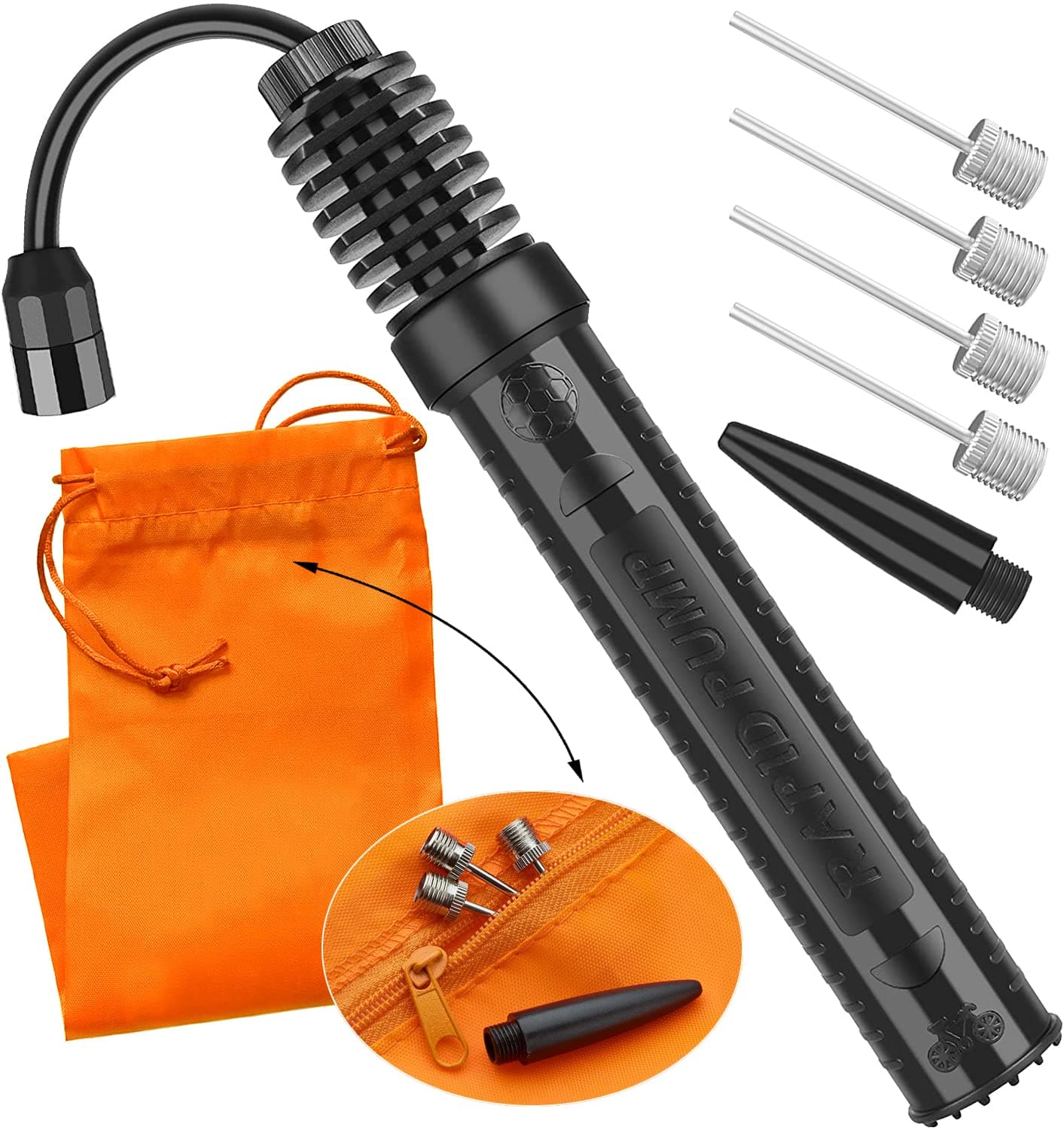 Valiant Dual Action Sports Ball Air Pump with Carrying Pouch Pins Needles for Basketballs, Footballs, Soccer, Rugby-Ball, Water Polo Ball, Netball, Volleyball, Swim Rings, Kids Toys