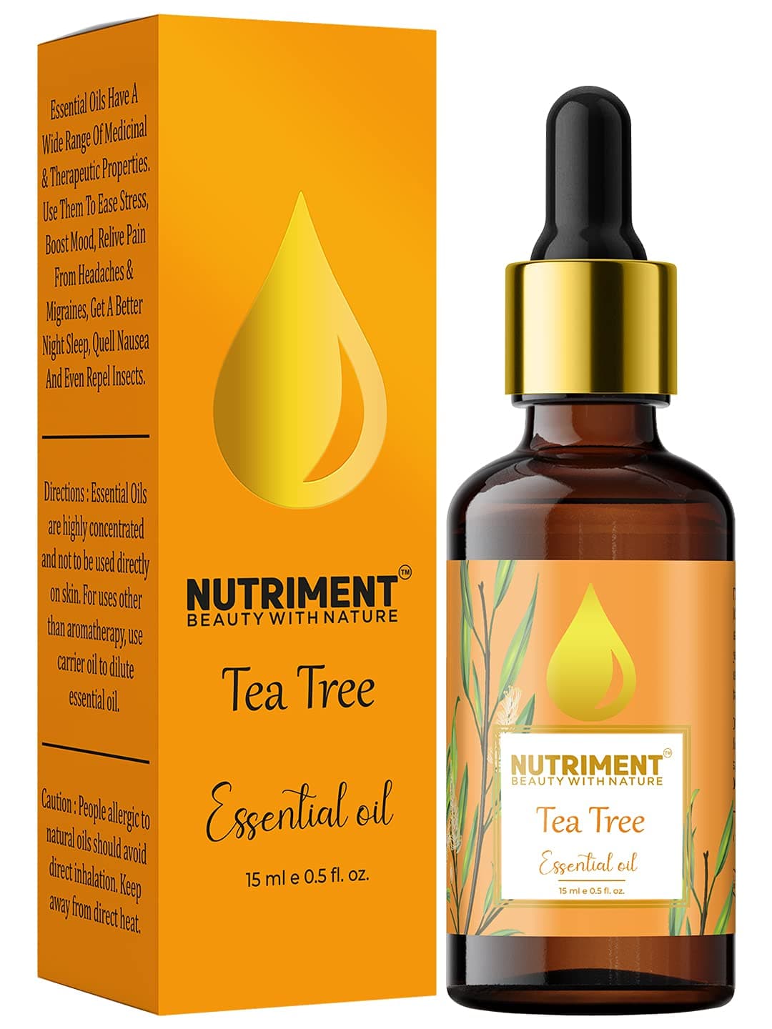 Nutriment Tea Tree Essential Oil Organic & Natural Helps to Treats Acne & Helps in Reducing Itching of Scalp No Mineral Oil No Sulfate No Paraben 15 ml Essential Oil (Pack of 1)