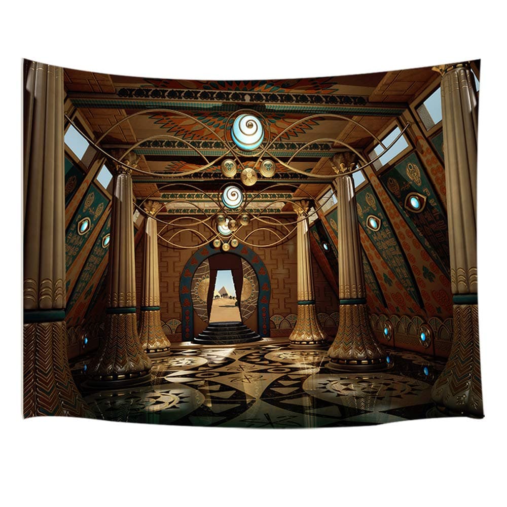 JAWO Egyptian Decor Tapestry Wall Hanging, Ancient Egyptian Temple Interior Murals and Carvings, Polyester Fabric Wall Tapestry for Home Living Room Bedroom Dorm Decor 80W X 60L Inches