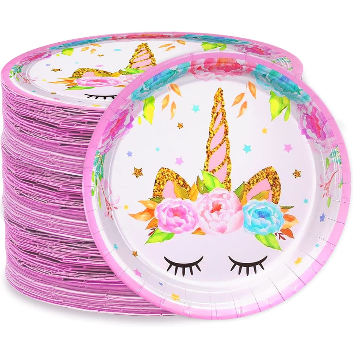Unicorn Party Supplies Set, Unicorn Birthday Decorations for Girls, 80 Pcs Disposable 9'' Unicorn Plates (1)