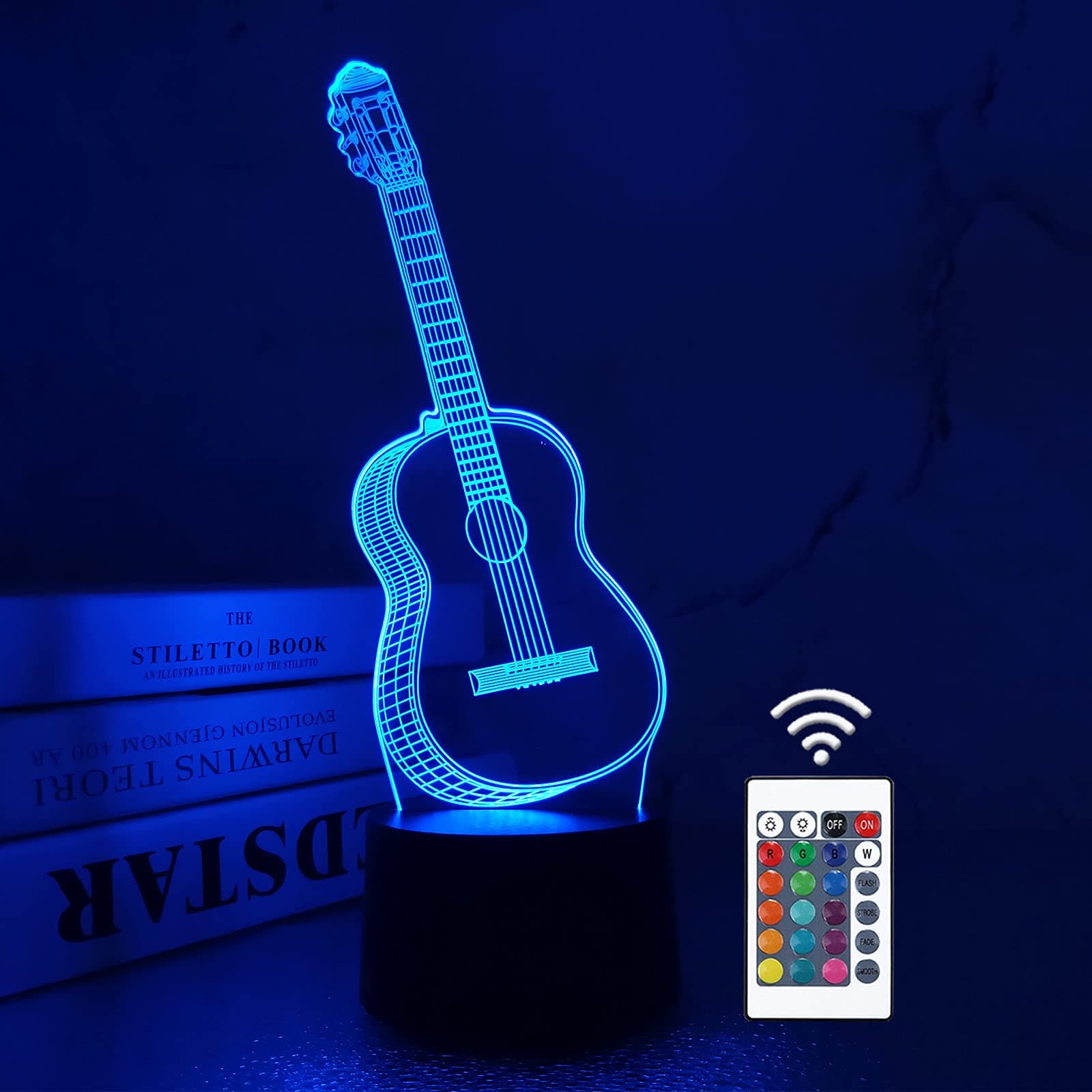3D Night Light Guitar Gifts for Music Lover, 3D Illusion Lamp with Remote Control &16 Colors Changing Amazing Idea Choice for Musical Instrument Shop Home Party Supply Decoration Xmas