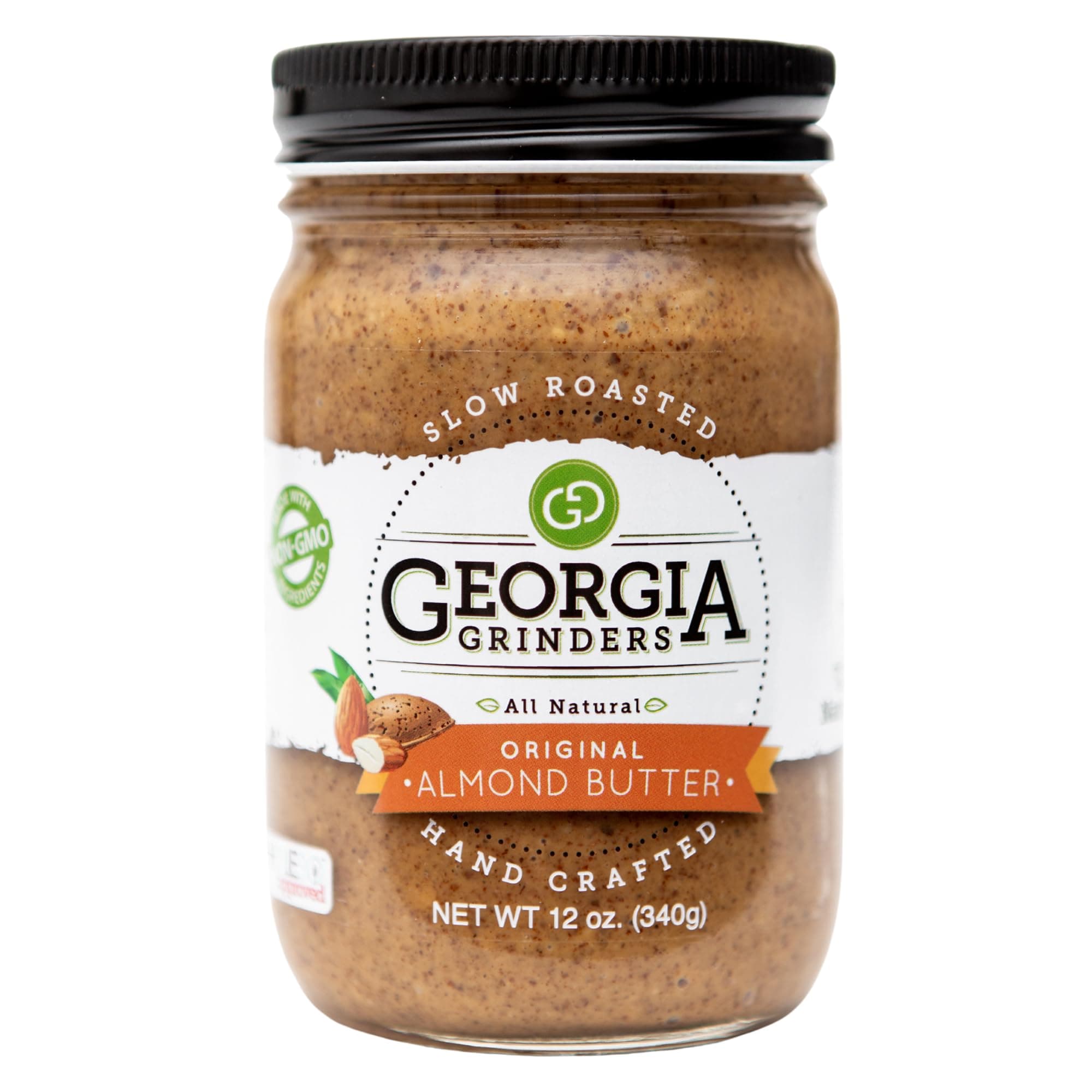 Georgia Grinders Original Almond Creamy Gourmet Nut Butter Spread, Whole30 Approved, Non-GMO, Gluten Free, No Palm Oil, No Added Sugar, Paleo and Vegan Friendly, 12 Ounce (1 Pack)