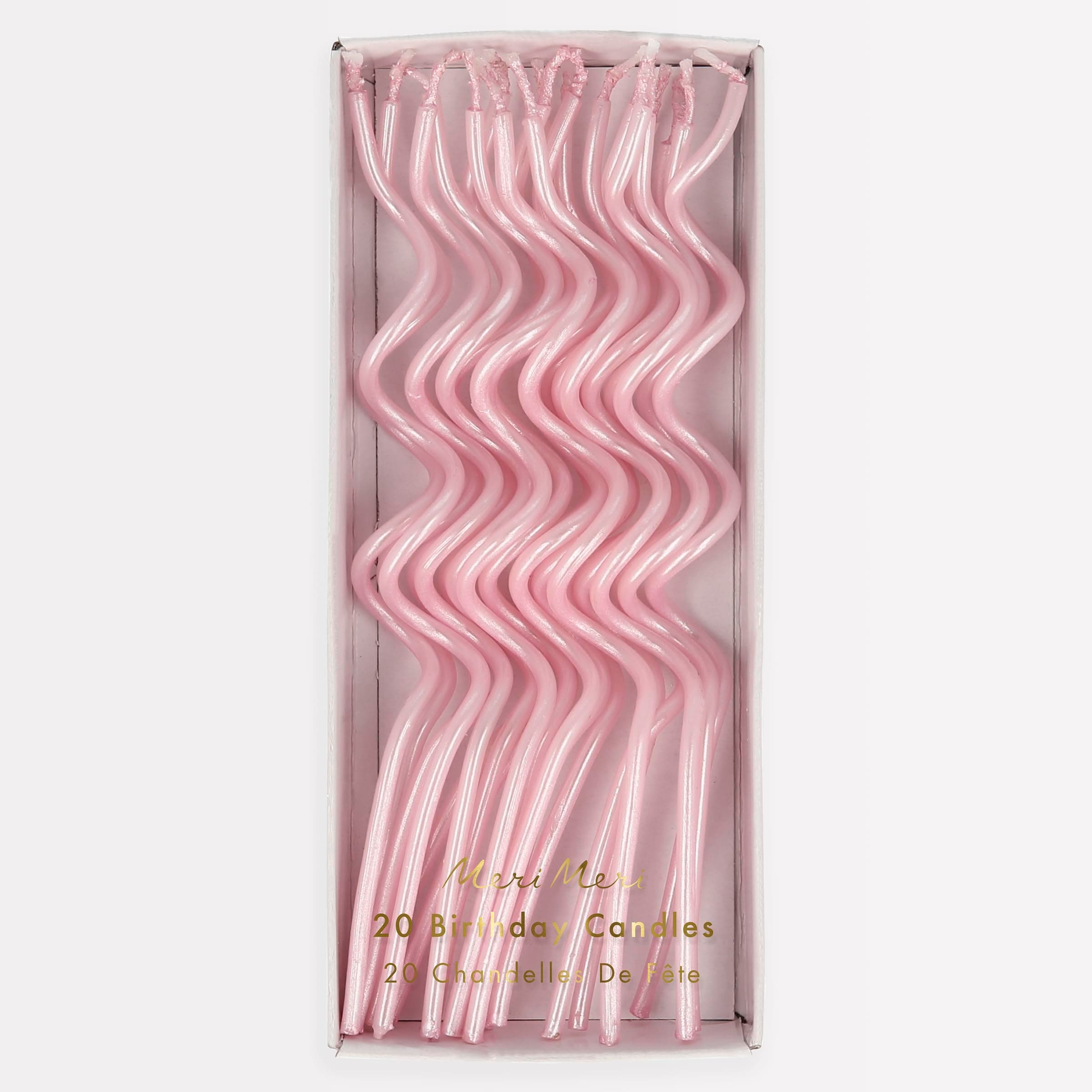Meri Meri Pink Swirly Candles – Pack of 20 Fun Celebration Cake Toppers for Birthdays, Princess Parties, Baby Showers, and Special Events, Vibrant Pink Decorative Wax Candles