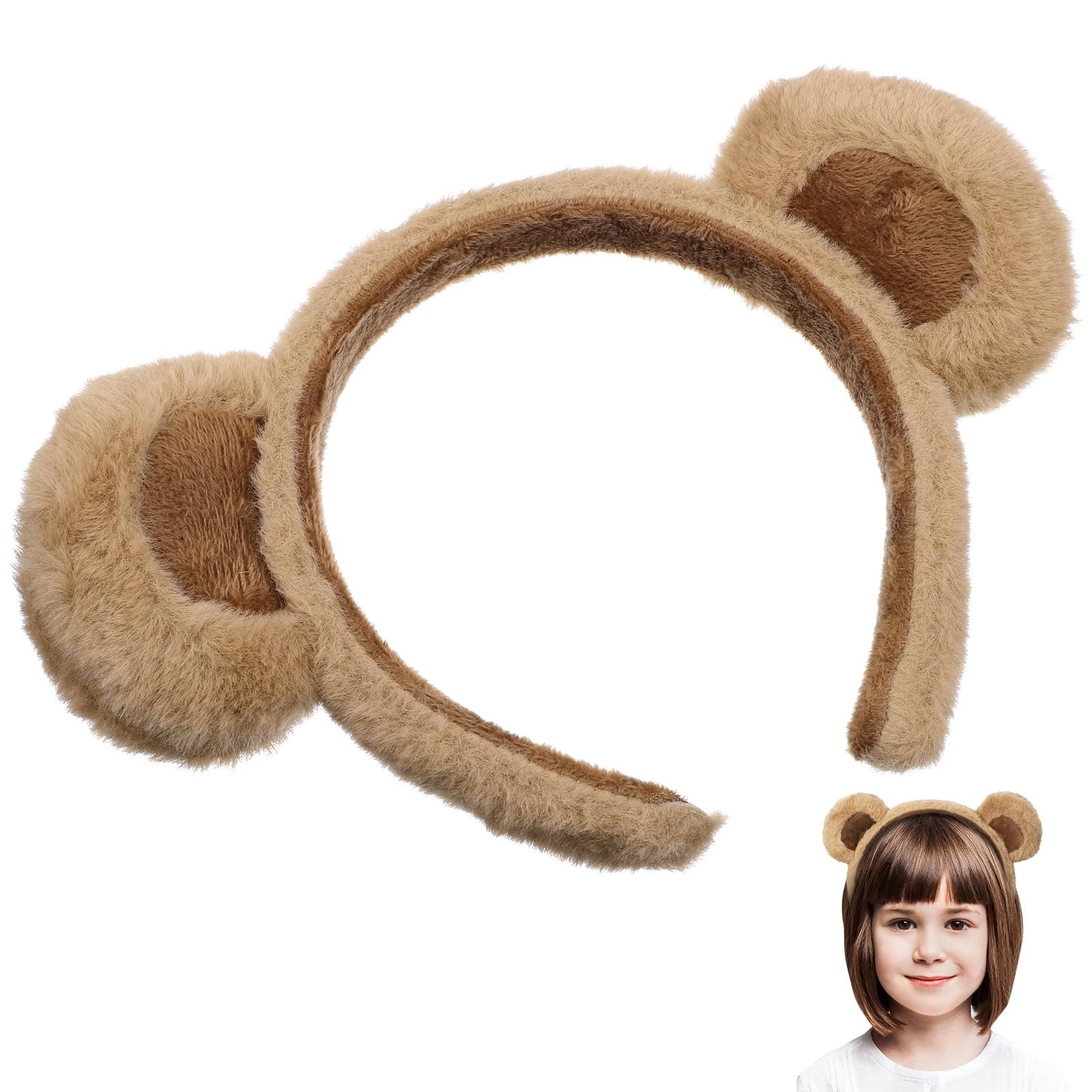 balacoo Brown Bear Ears Headband, Cute Fluffy Hairband, Christmas Animal Head Wear for Party Cosplay Decoration