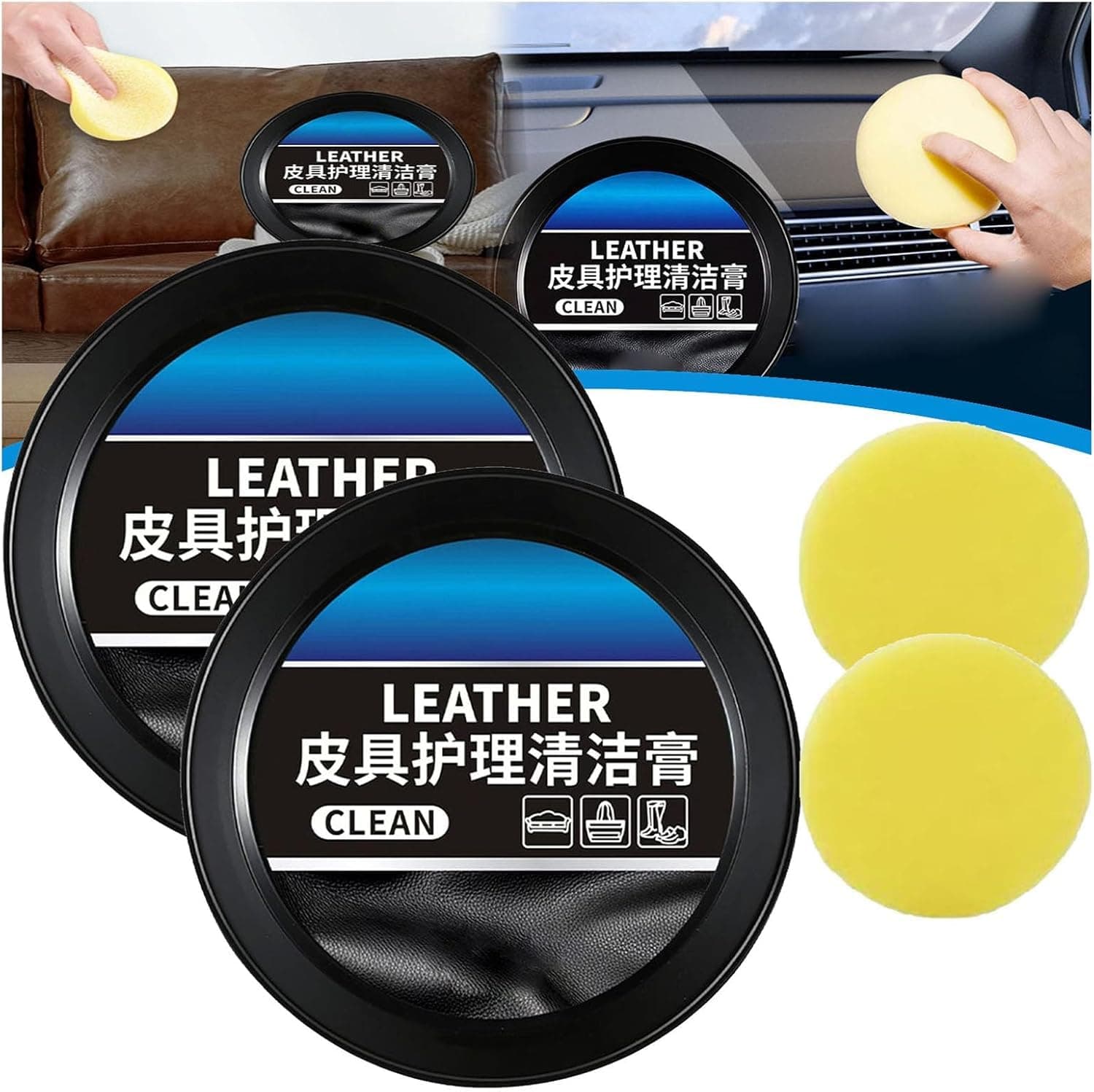 2Pcs Leather Cleaning and Care Cream & Cleaning Paste for Leather Care, Leather Care Cleaning Paste, Leather Repair Kit for Car, Car Leather Conditioner Oil Paste