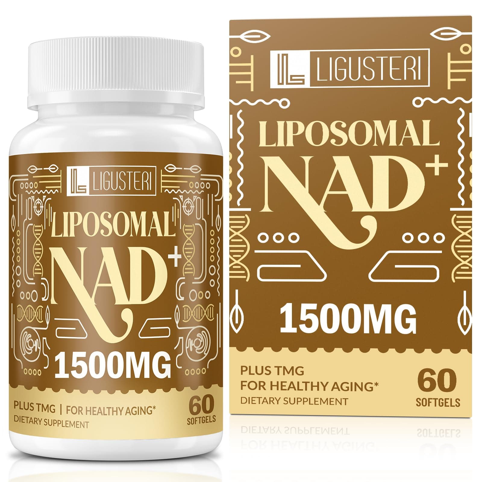 1500 MG Liposomal NAD+, 98%+ Absorption, NAD+ Supplement for Women & Men with TMG, for Aging Defense, Cellular Energy, Heart & Brain Function, Longevity, 60 Softgels