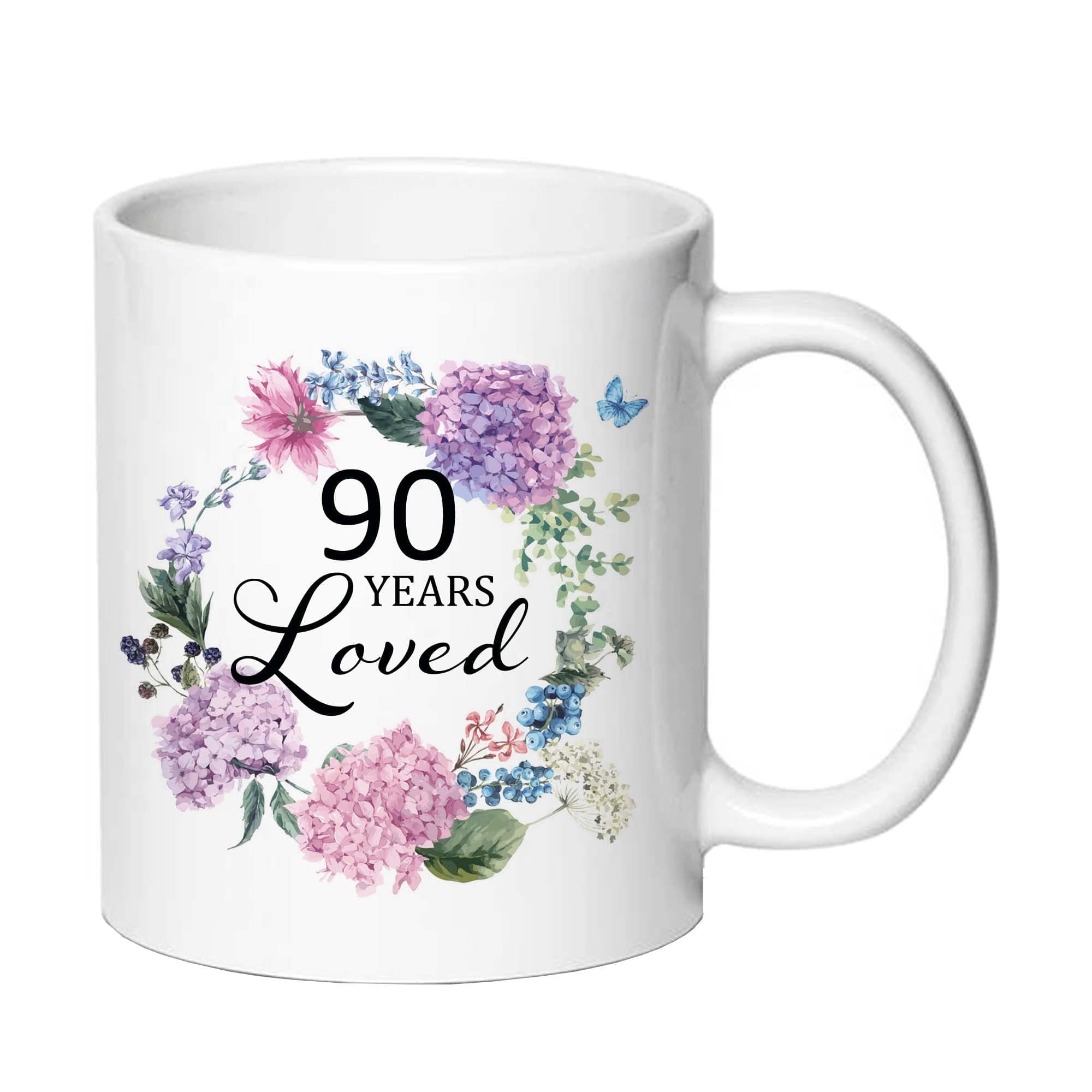 90 Years Loved Coffee Mug - 90th Birthday Gift Ideas for Women 11oz Mug Cup Present for 90 Year Old Female Mom Nana Wife Aunt Friends Sister Her Turning 90 Mothers Day Gifts Ideas (90 YEARS LOVED)