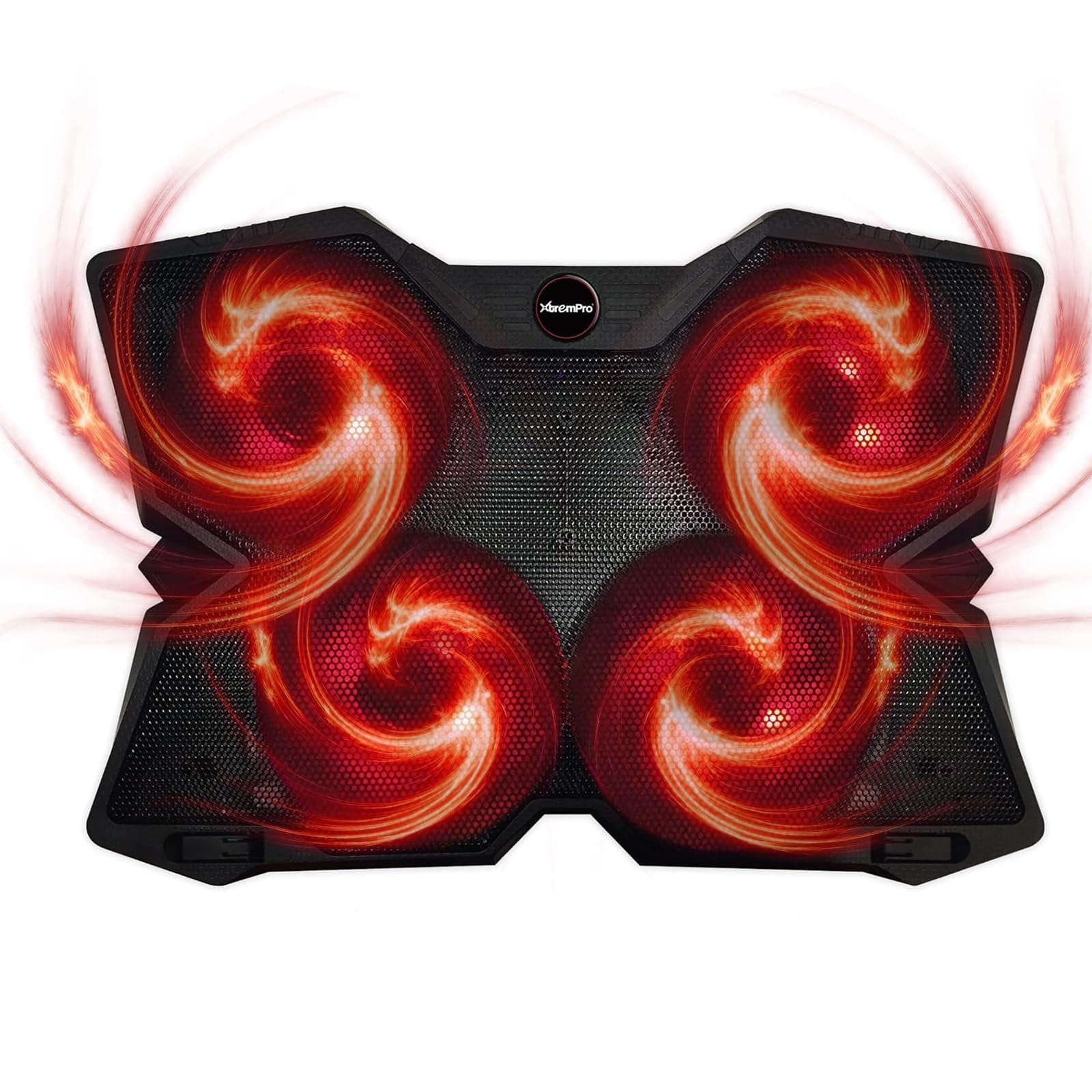 Portable Metal Mesh Laptop Cooler Cooling Pad, 4 Quiet Fans w/Red LED Light, Adjustable Height, Up to 17" Inch Notebook, 2 USB Interface w/Speed Control Switch, Non-Slip - Black (11148)