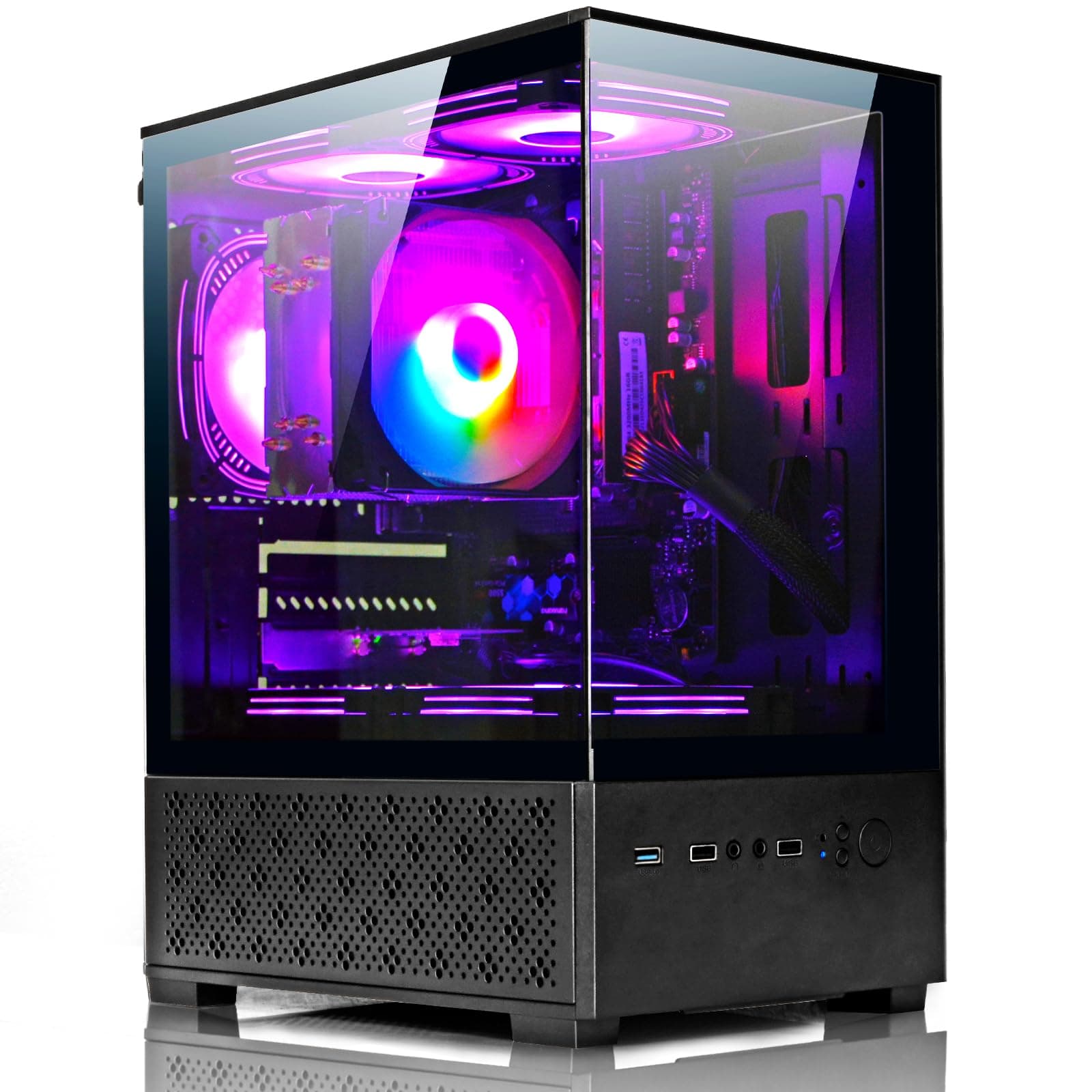 LXZ Desktop PC Ryzen 7-5700G 8 core 3.9GHz, 16G DDR4 RAM, 512GB NVME SSD, Tower Computer with 400W Power Supply for Home and Office (Black)