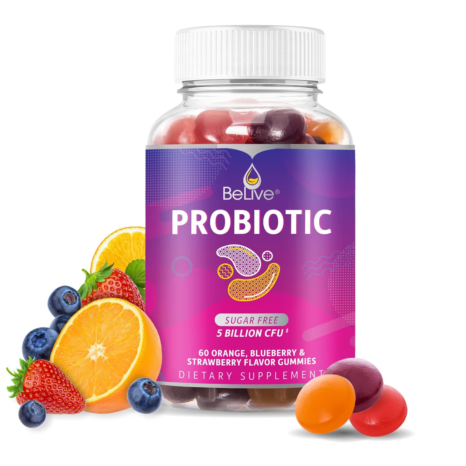 BeLive Probiotic Gummies for Kids, Men, and Women for Digestive Health Vitamins Supplement, 70 Count